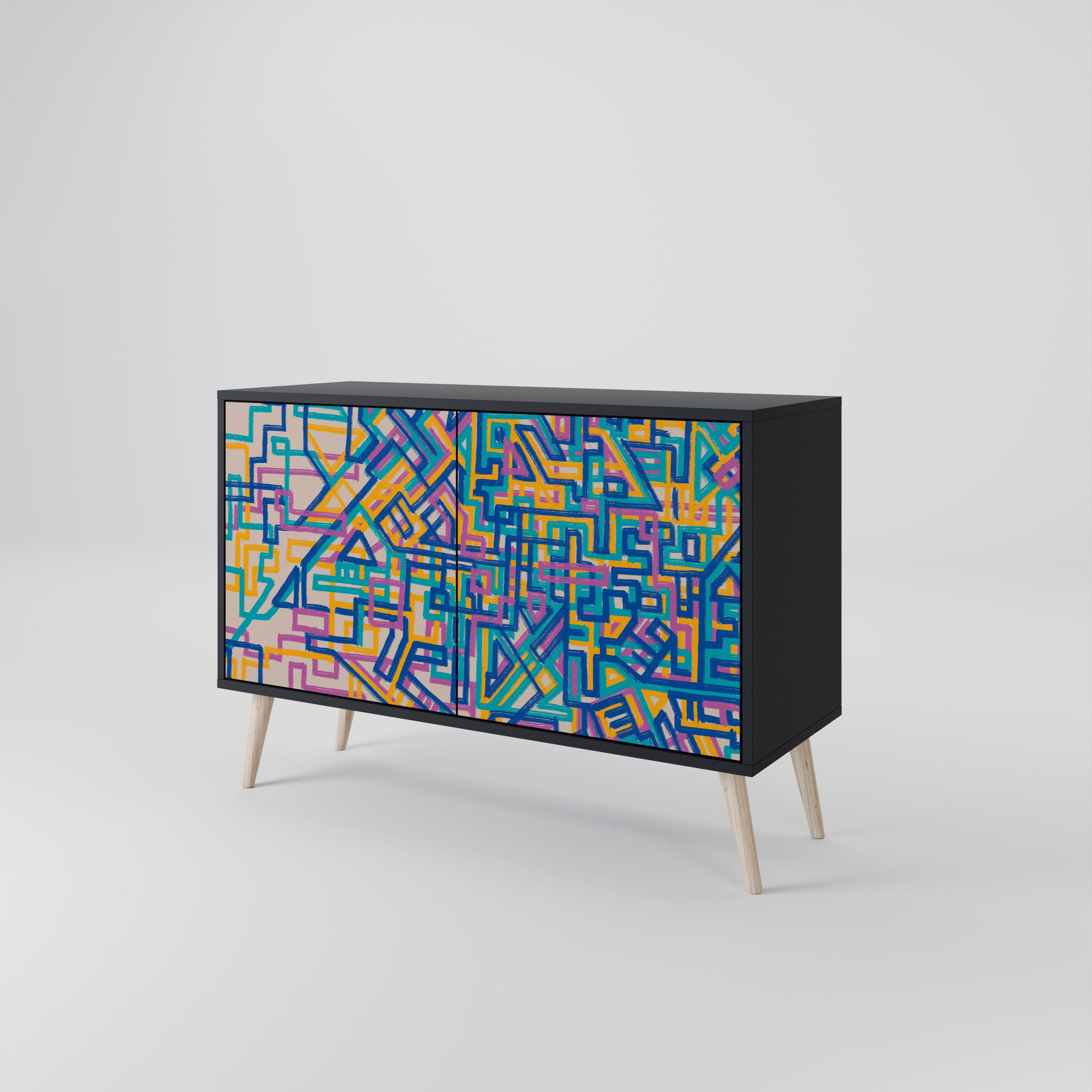 MEMORIES MAP 2-Door Sideboard in Black Finish