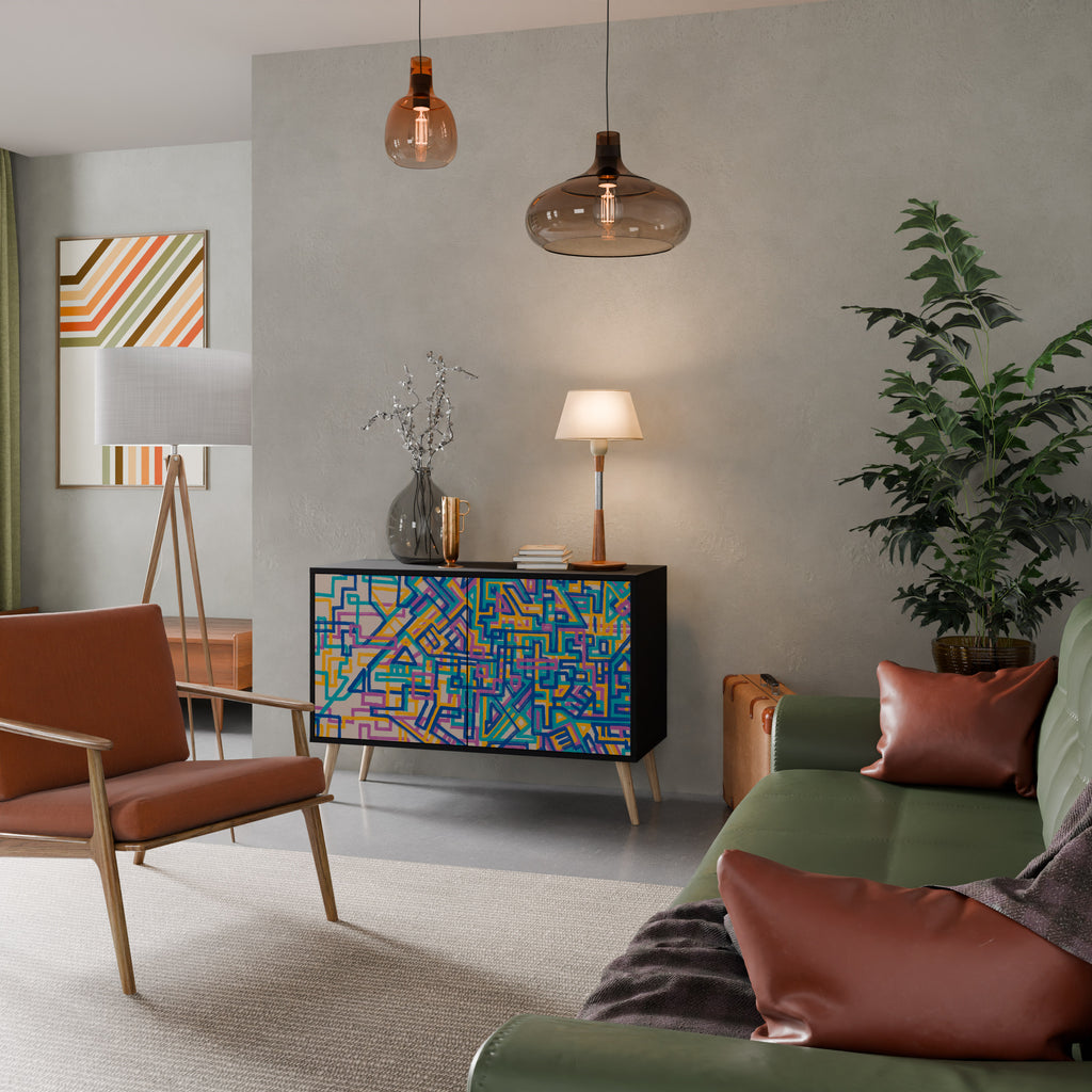 MEMORIES MAP 2-Door Sideboard in Black Finish