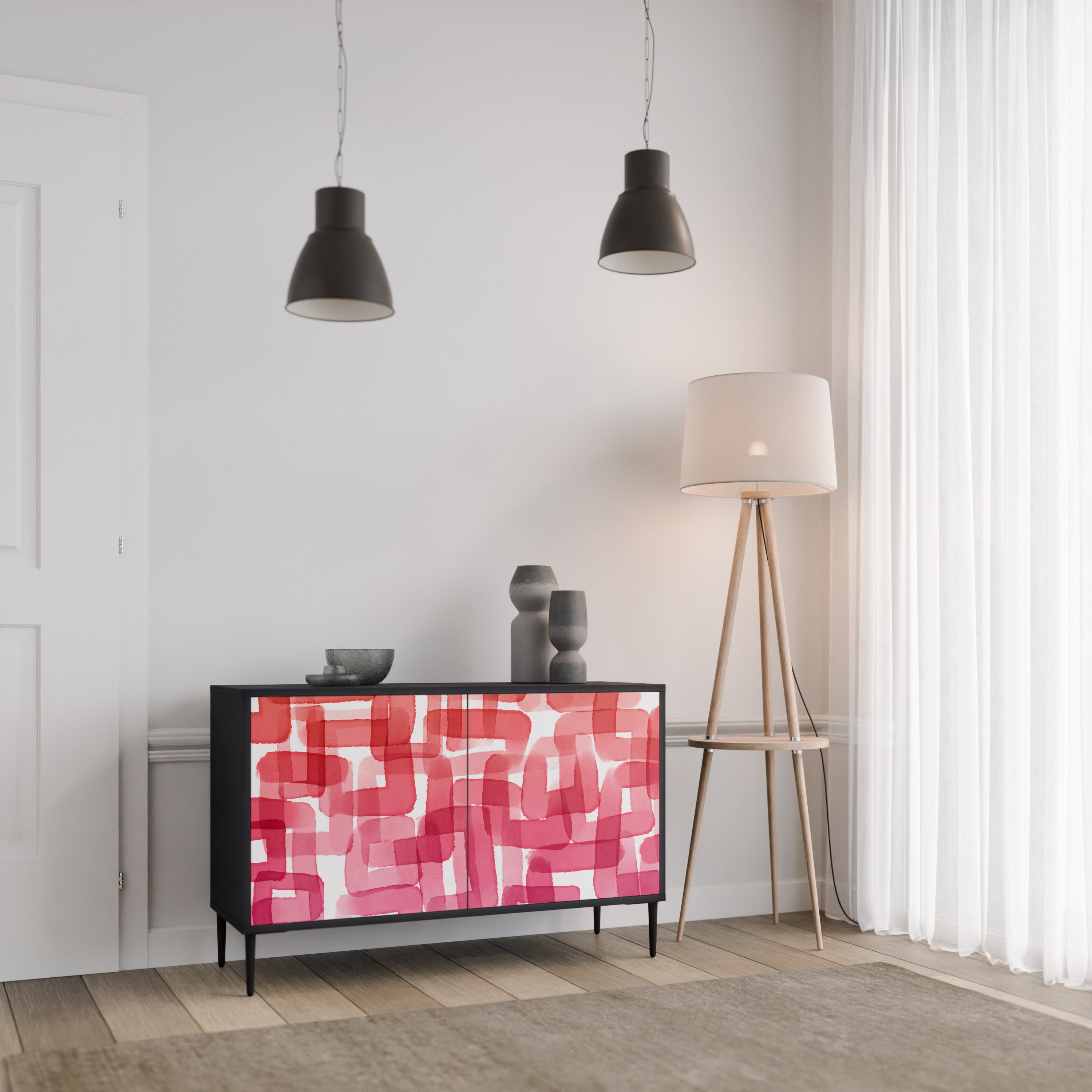 KALEIDOSCOPIC CUBISM 2-Door Sideboard in Black Finish