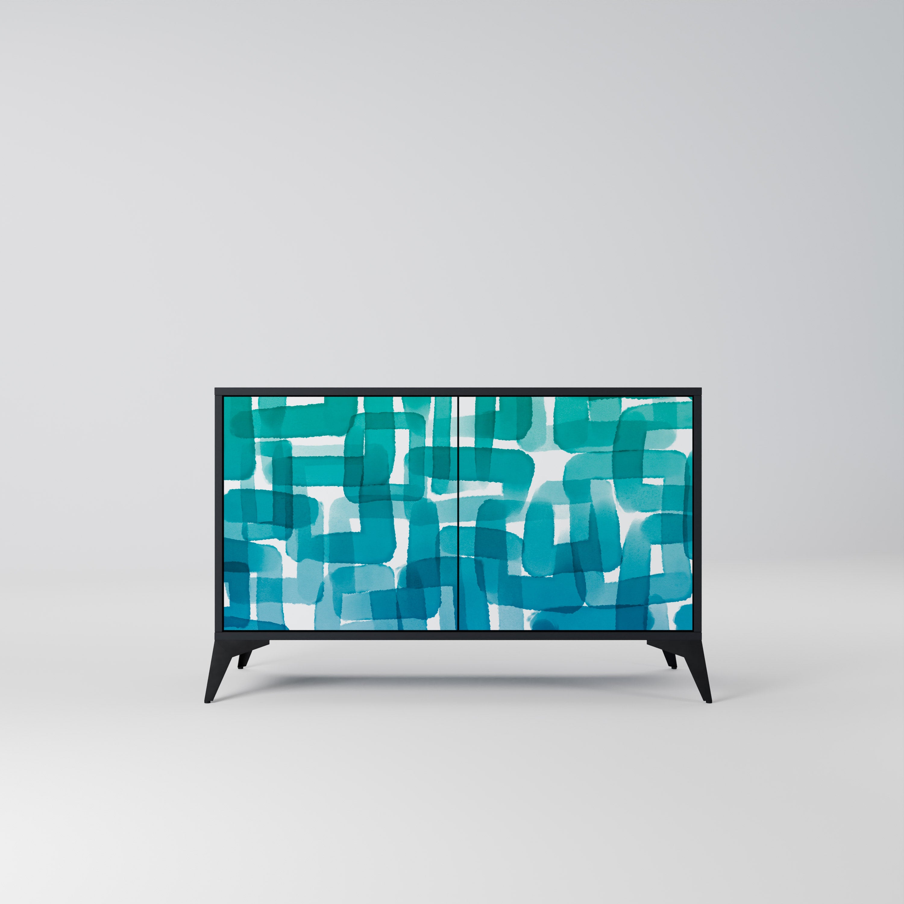 TURQUOISE RECTANGLES 2-Door Sideboard in Black Finish