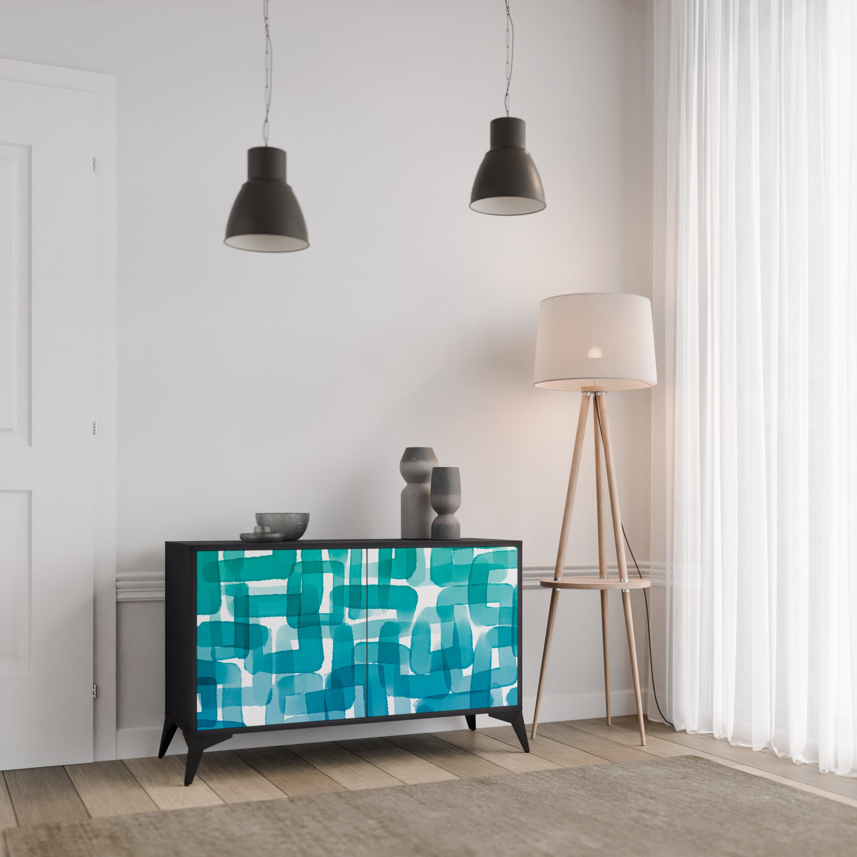 TURQUOISE RECTANGLES 2-Door Sideboard in Black Finish
