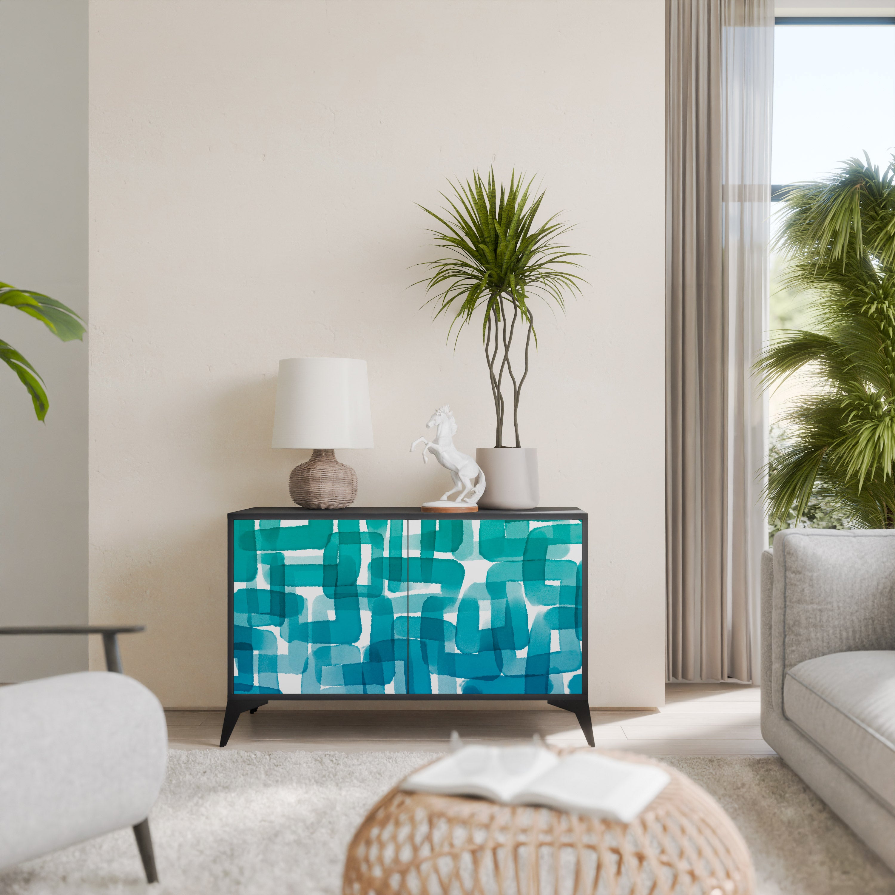 TURQUOISE RECTANGLES 2-Door Sideboard in Black Finish