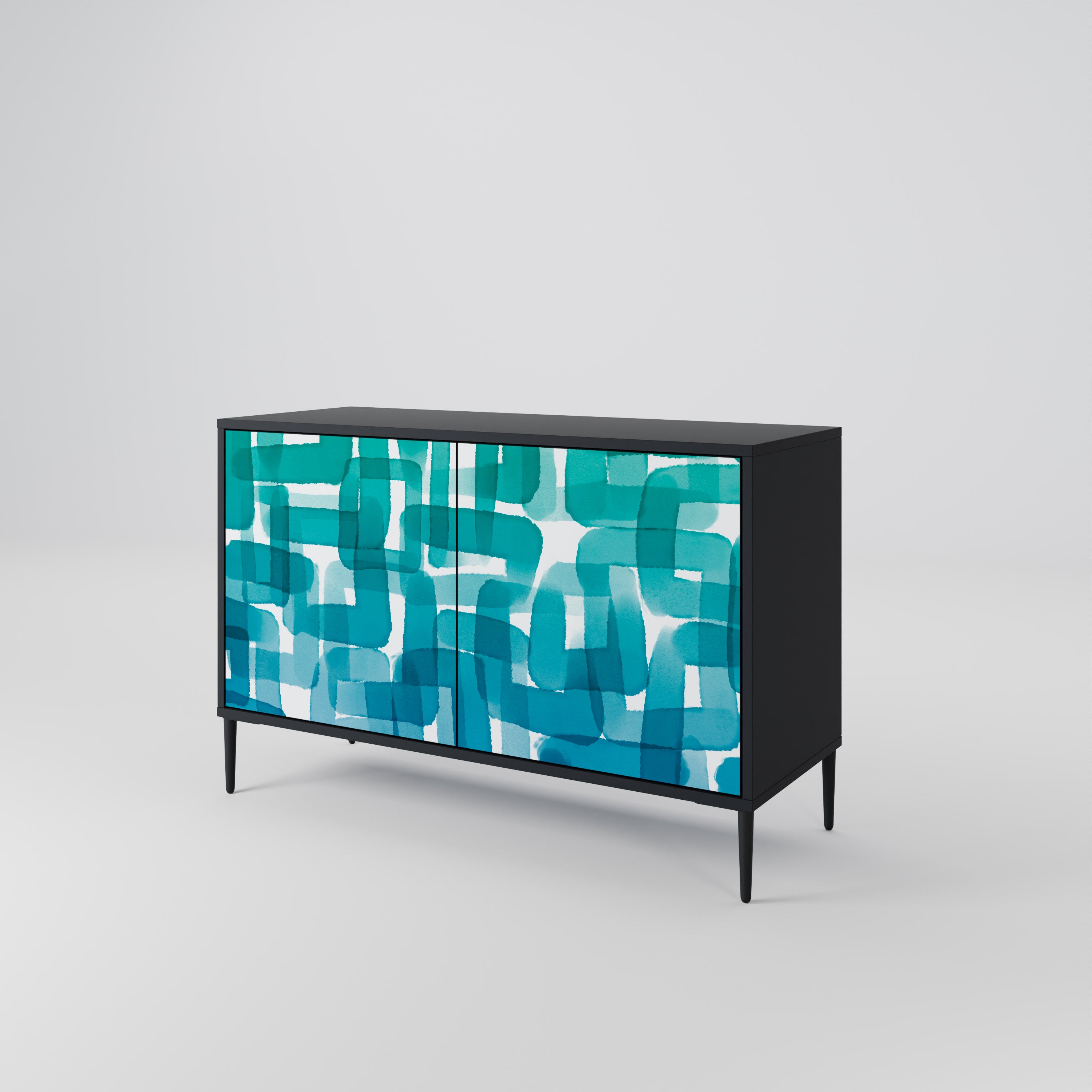 TURQUOISE RECTANGLES 2-Door Sideboard in Black Finish