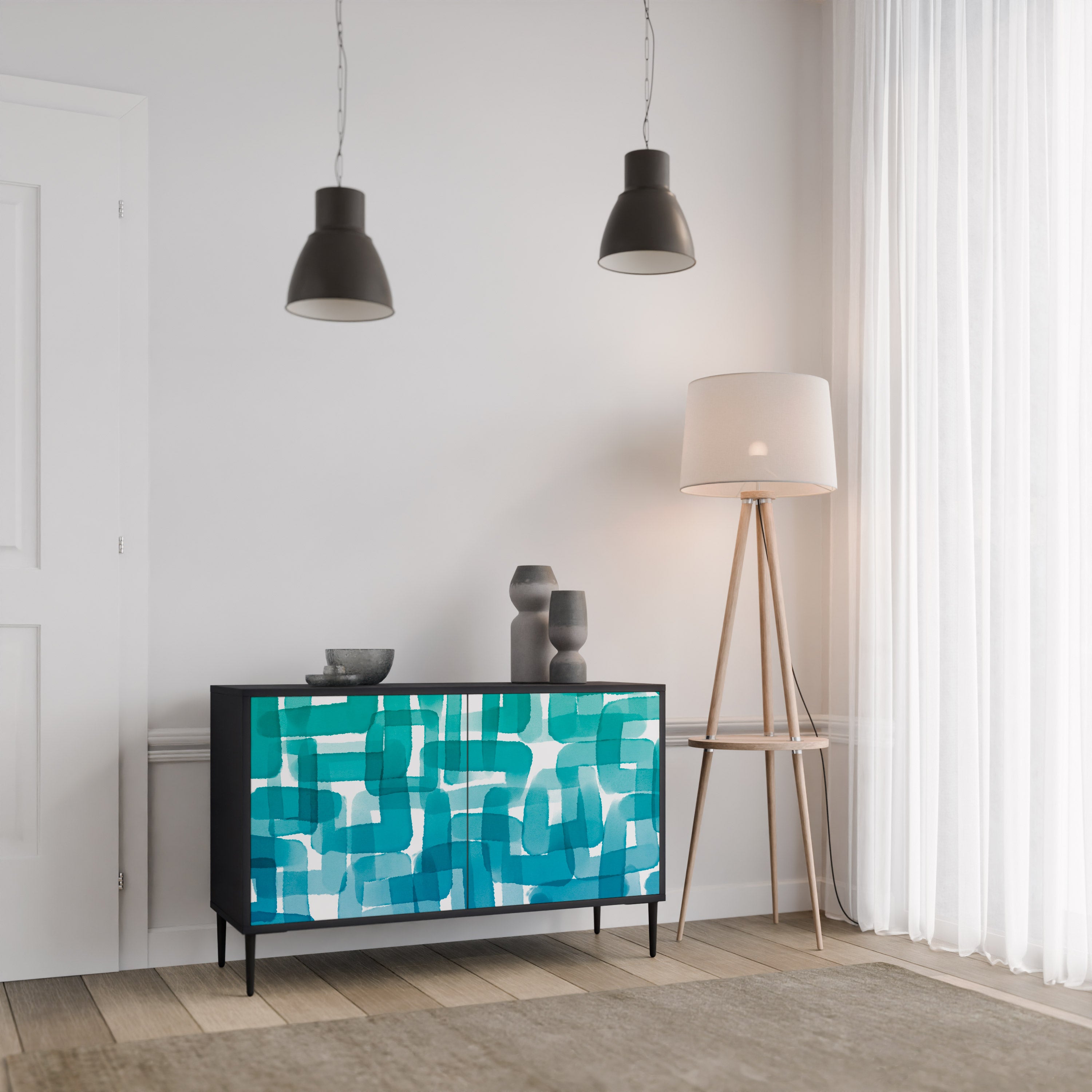 TURQUOISE RECTANGLES 2-Door Sideboard in Black Finish