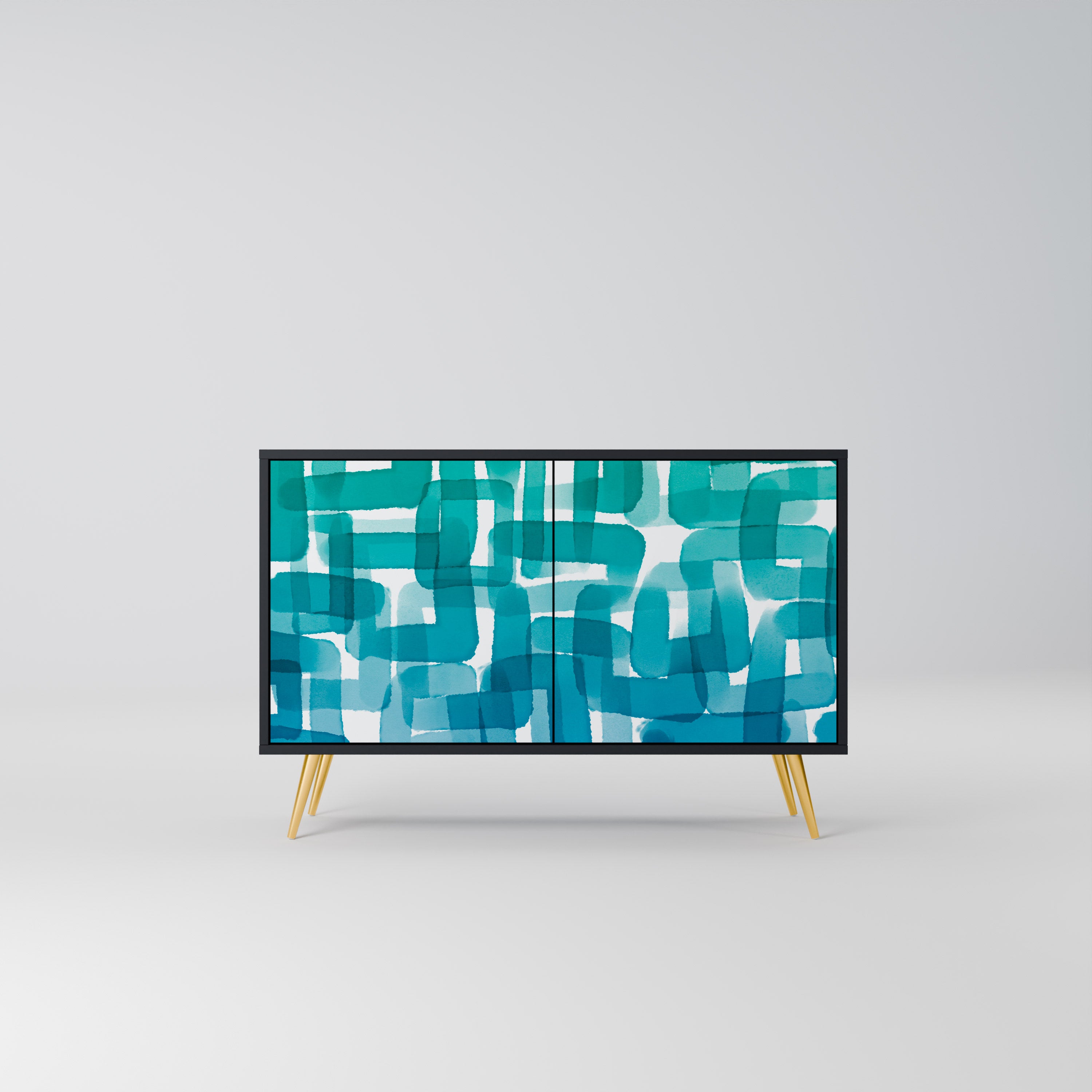 TURQUOISE RECTANGLES 2-Door Sideboard in Black Finish