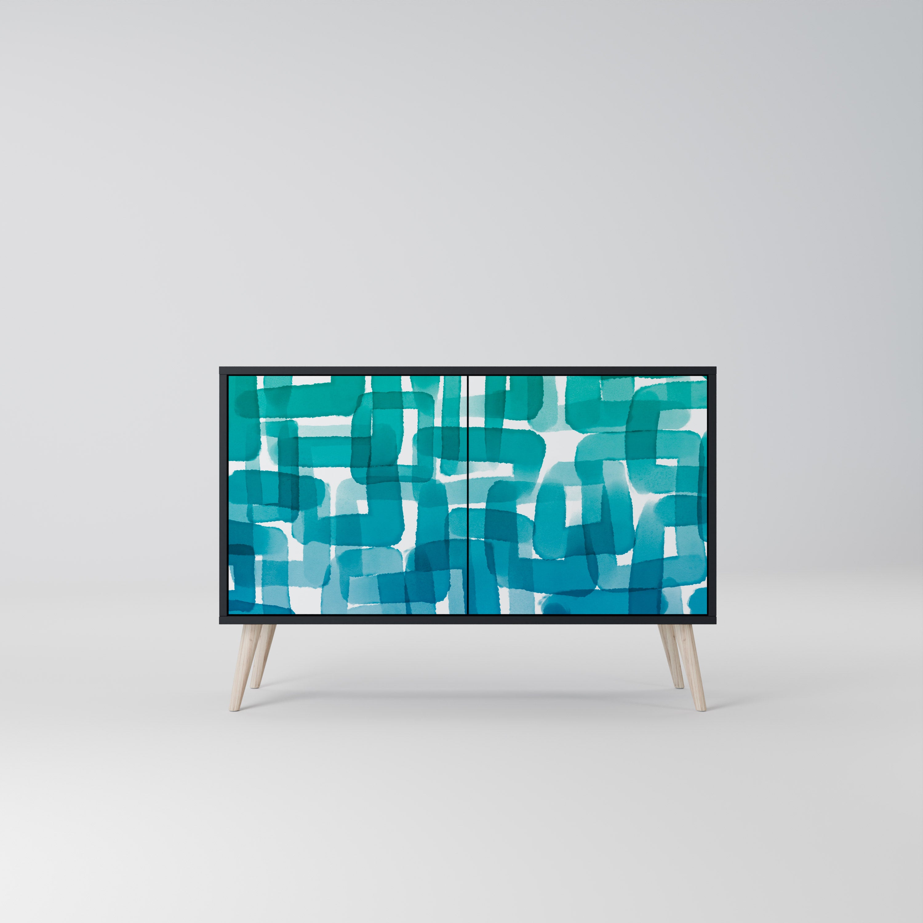 TURQUOISE RECTANGLES 2-Door Sideboard in Black Finish