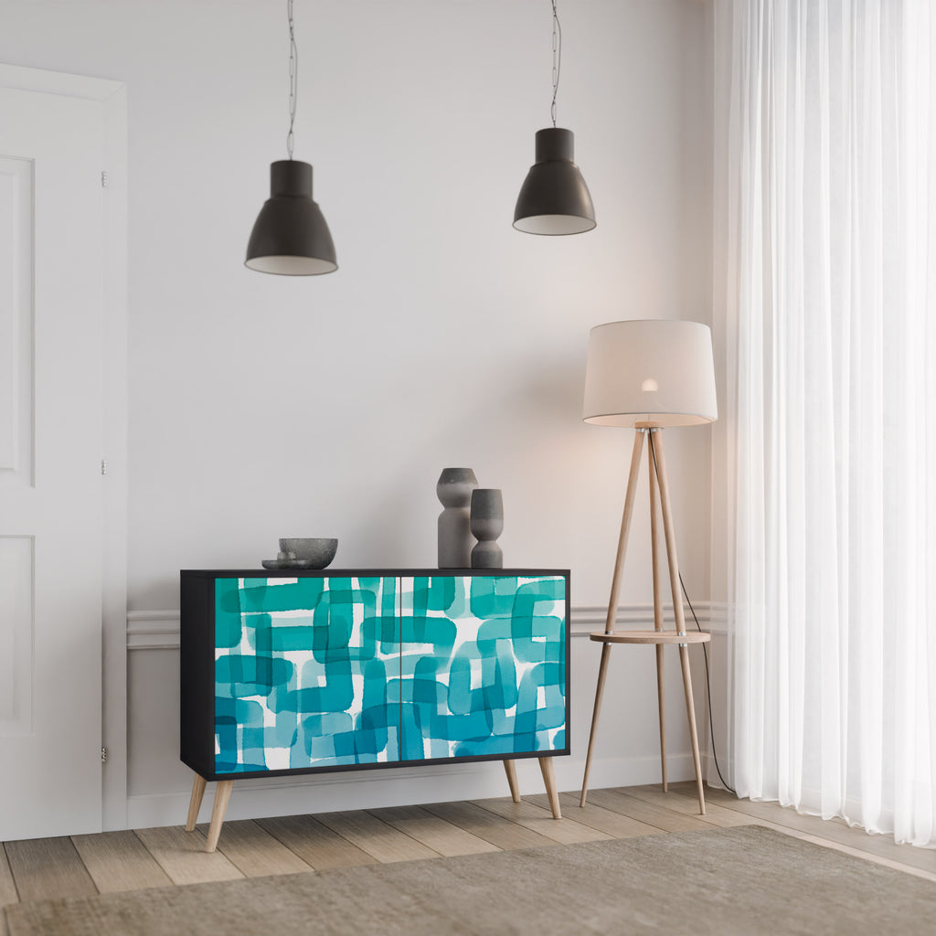 TURQUOISE RECTANGLES 2-Door Sideboard in Black Finish