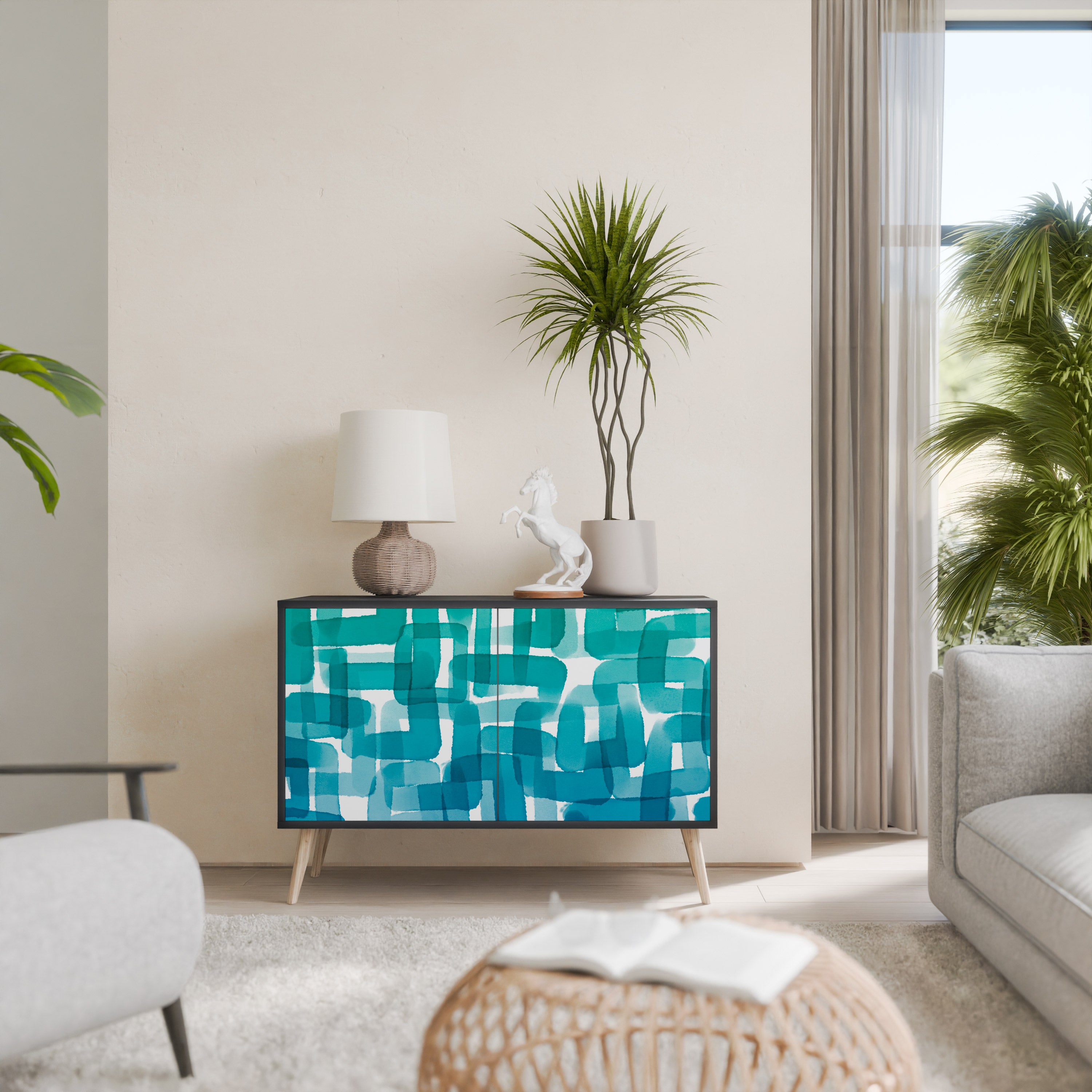 TURQUOISE RECTANGLES 2-Door Sideboard in Black Finish