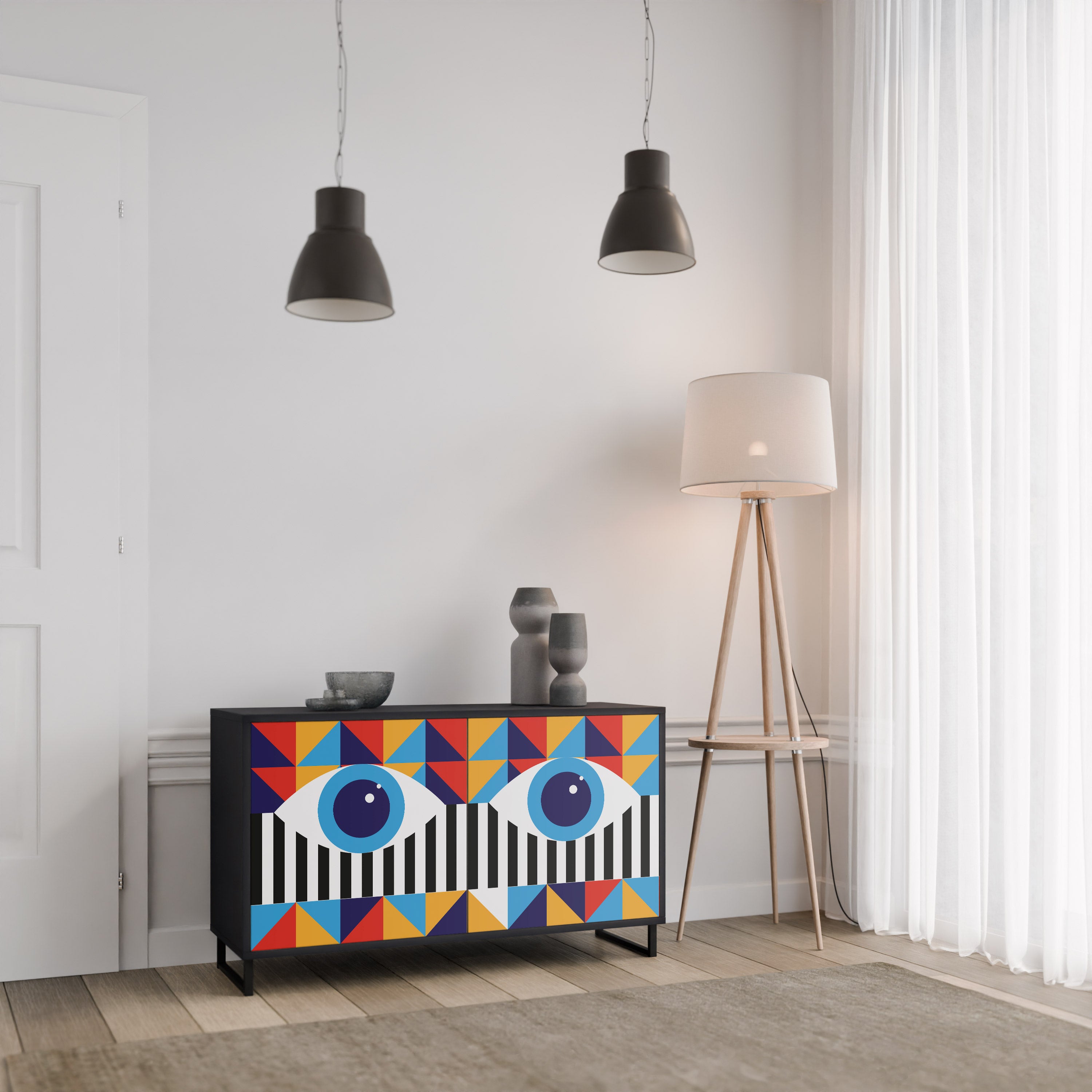 ABSTRACCIÓN Y GEOMETRÍA Aparador de 2 puertas en acabado negro