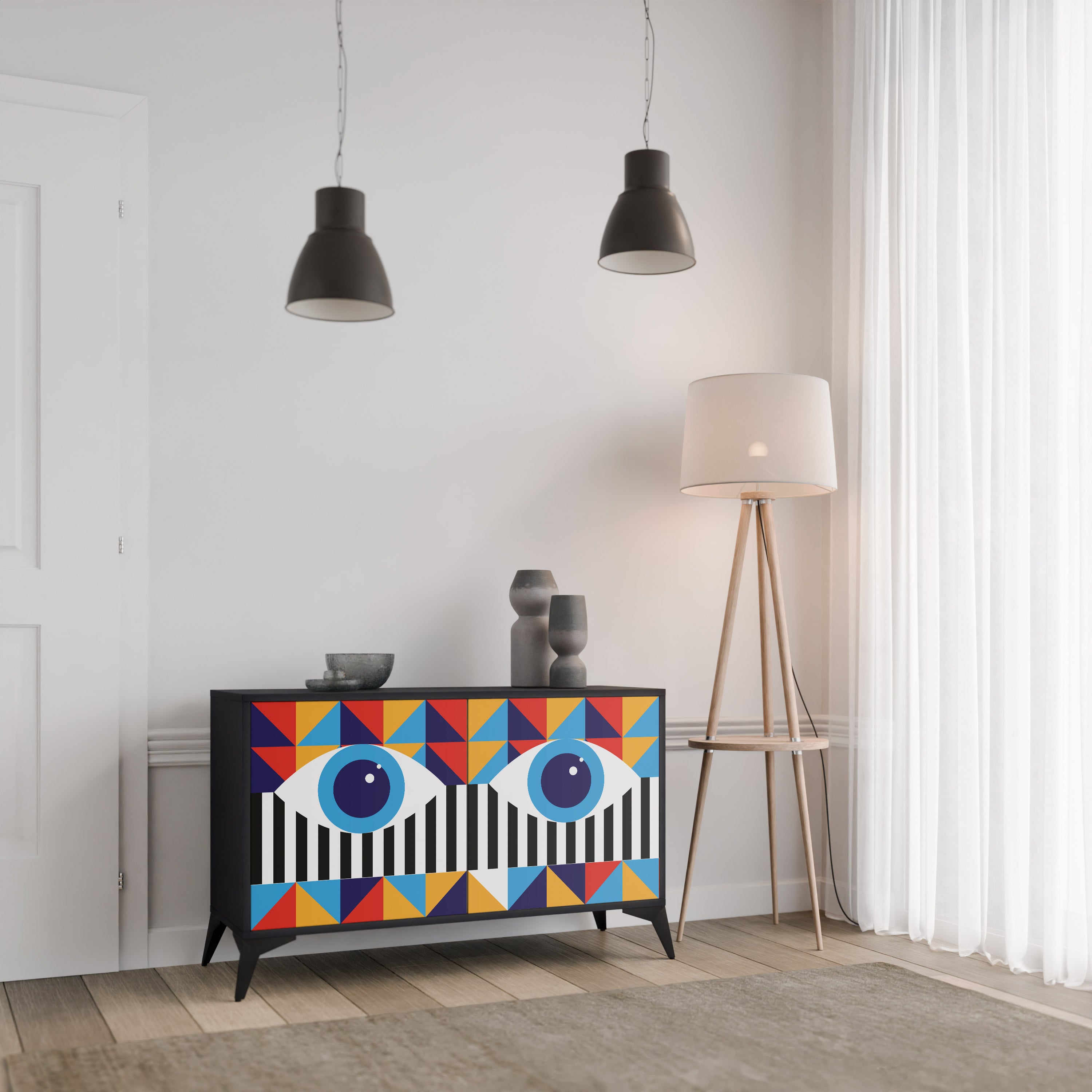 ABSTRACCIÓN Y GEOMETRÍA Aparador de 2 puertas en acabado negro