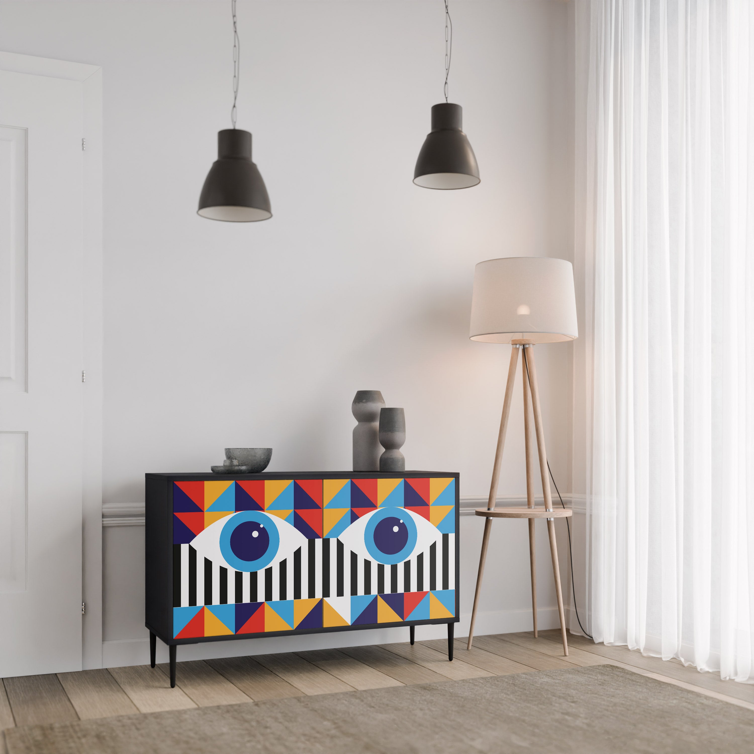 ABSTRACCIÓN Y GEOMETRÍA Aparador de 2 puertas en acabado negro