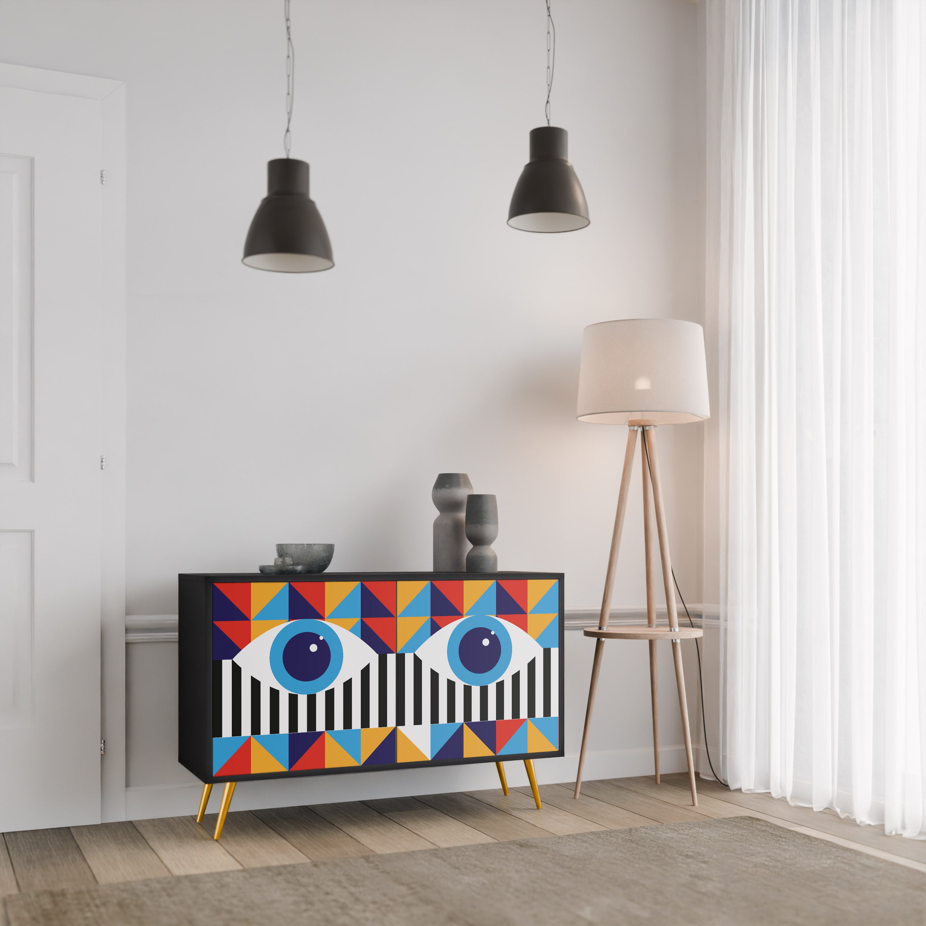 ABSTRACCIÓN Y GEOMETRÍA Aparador de 2 puertas en acabado negro