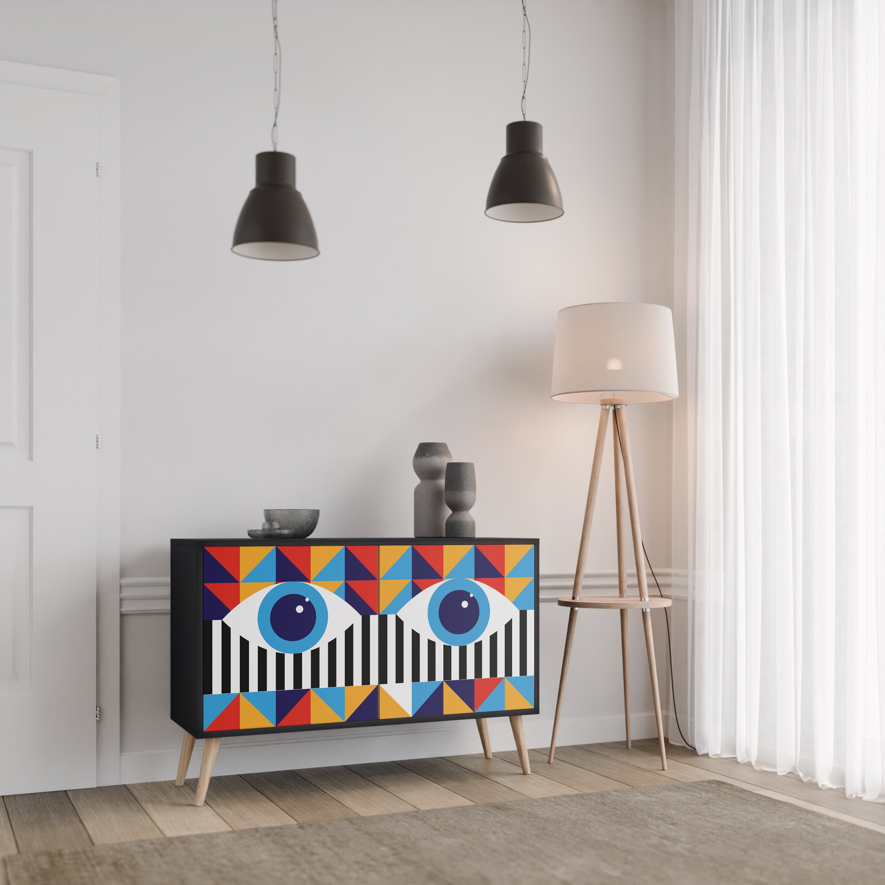 ABSTRACCIÓN Y GEOMETRÍA Aparador de 2 puertas en acabado negro