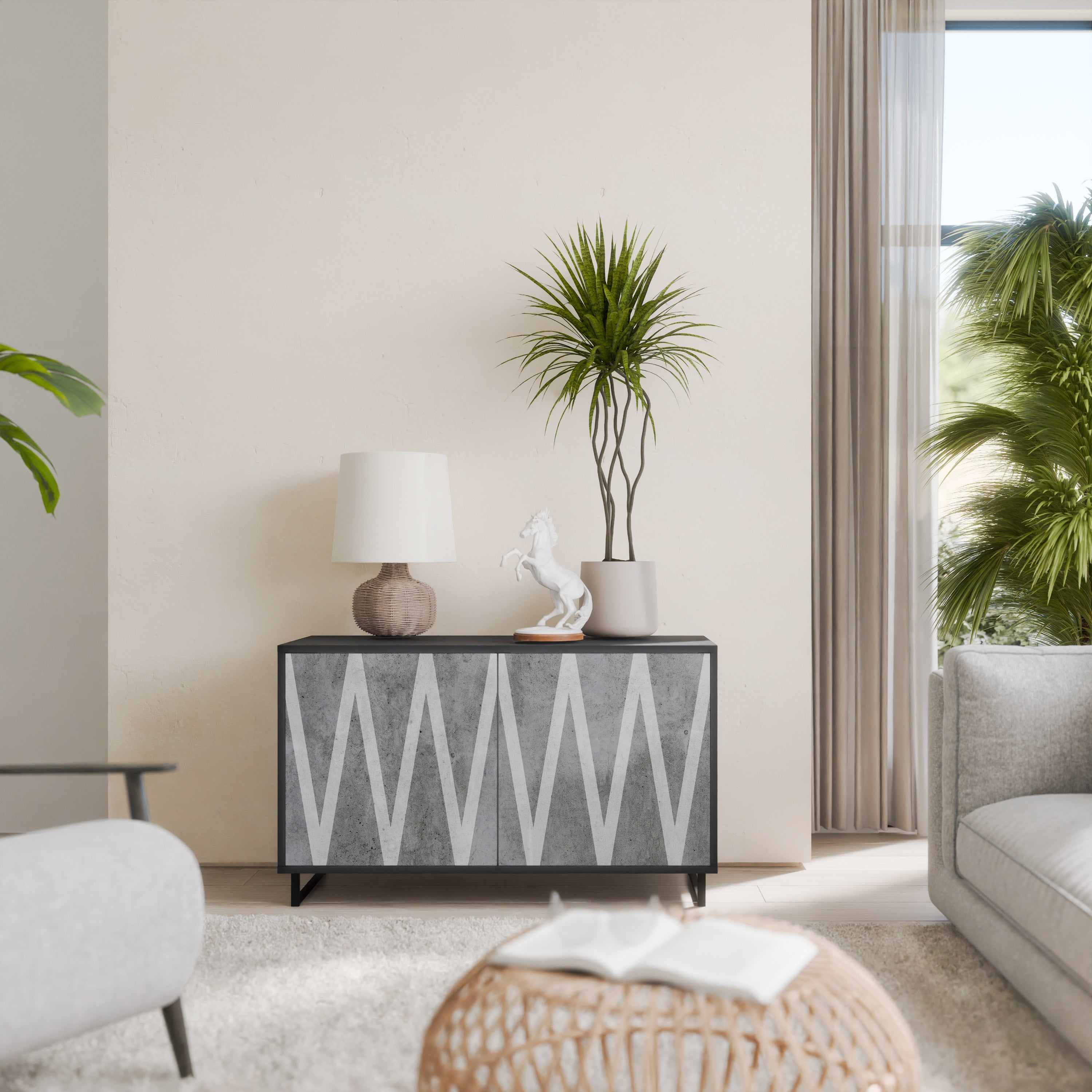 SOLID ZIG ZAG 2-Door Sideboard in Black Finish