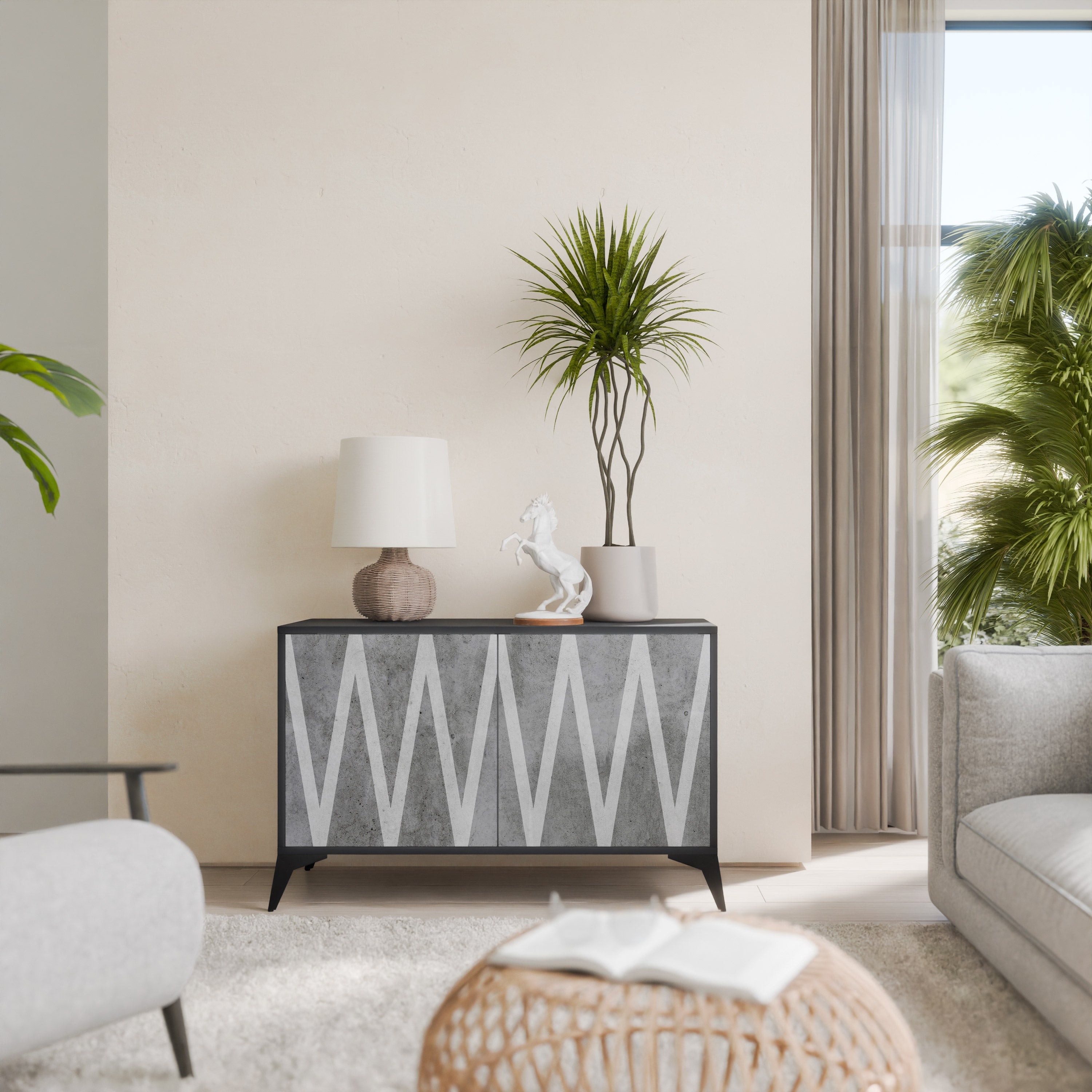 SOLID ZIG ZAG 2-Door Sideboard in Black Finish