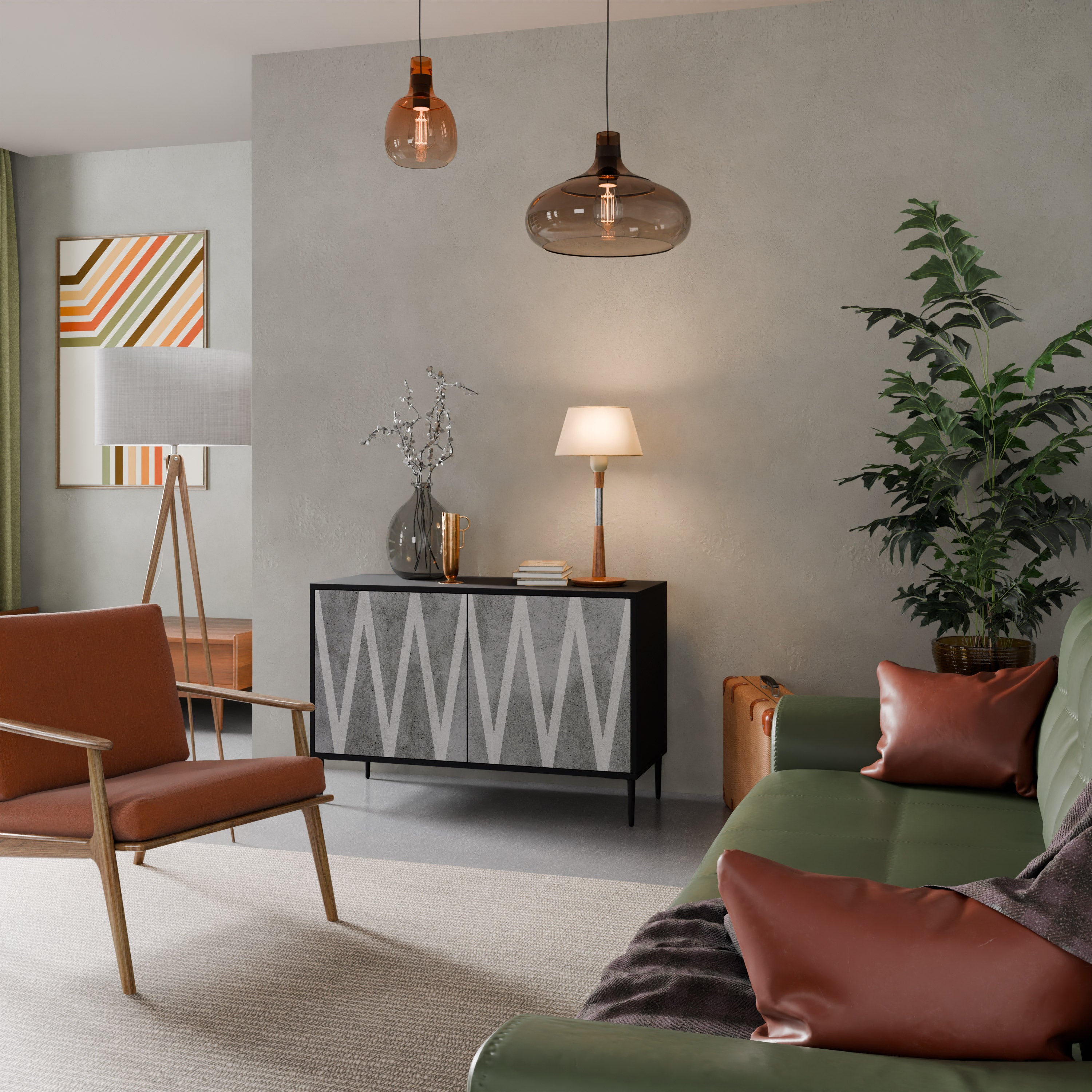 SOLID ZIG ZAG 2-Door Sideboard in Black Finish