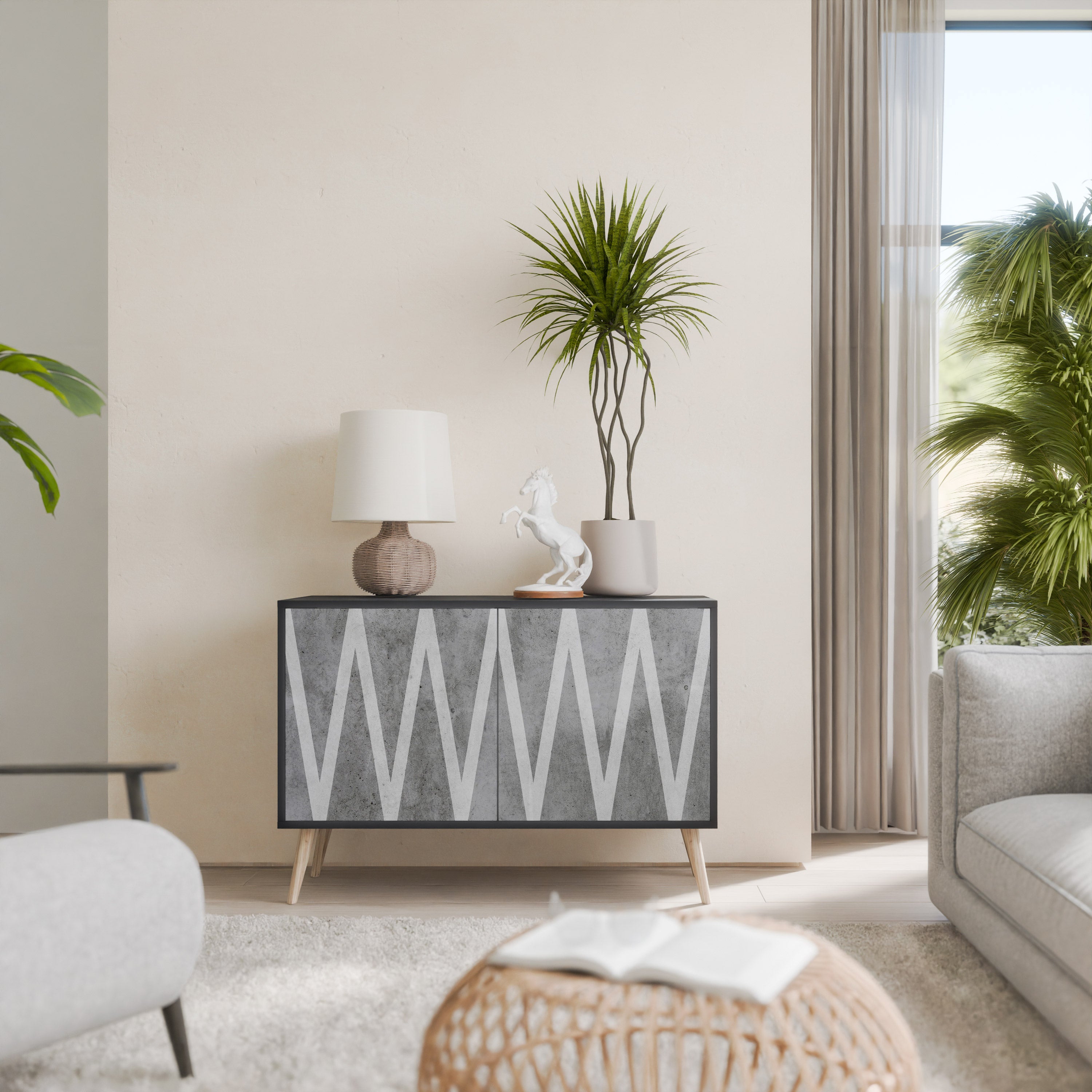 SOLID ZIG ZAG 2-Door Sideboard in Black Finish