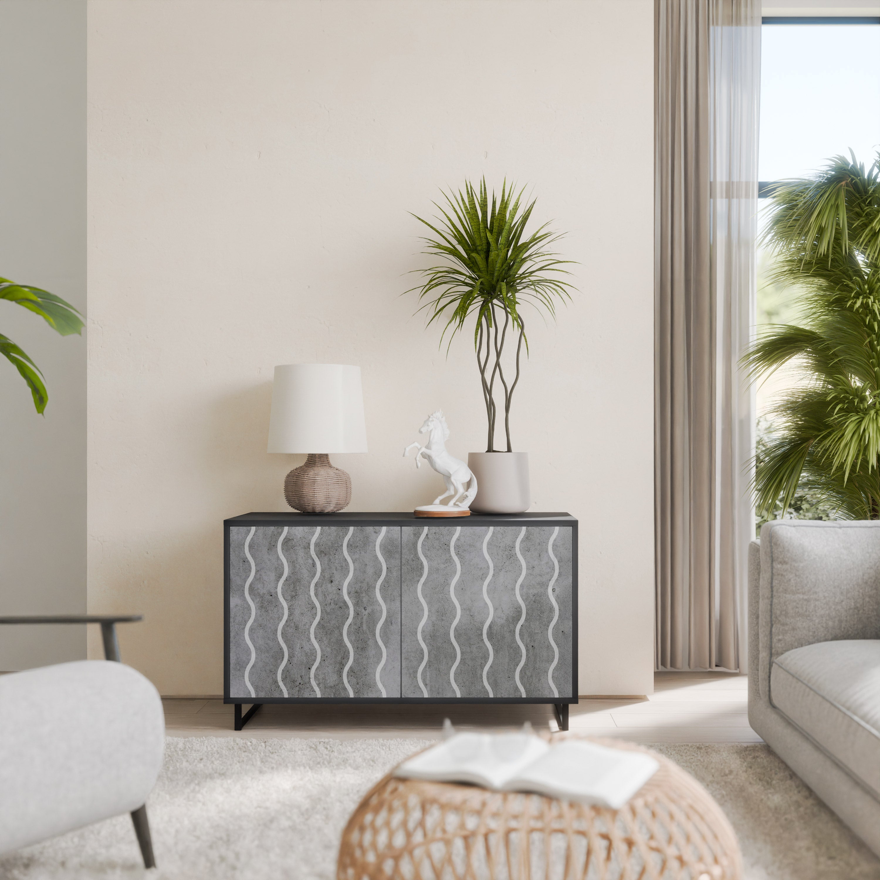 WAVES OF CONCRETE 2-Door Sideboard in Black Finish
