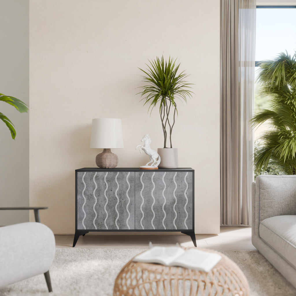 WAVES OF CONCRETE 2-Door Sideboard in Black Finish