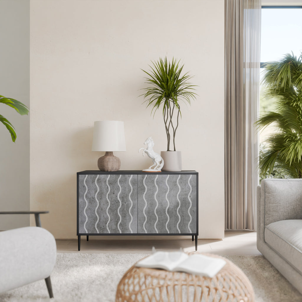 WAVES OF CONCRETE 2-Door Sideboard in Black Finish
