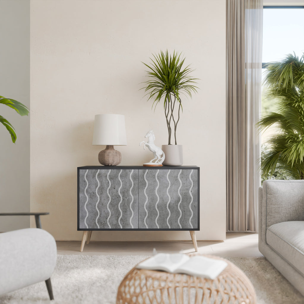 WAVES OF CONCRETE 2-Door Sideboard in Black Finish