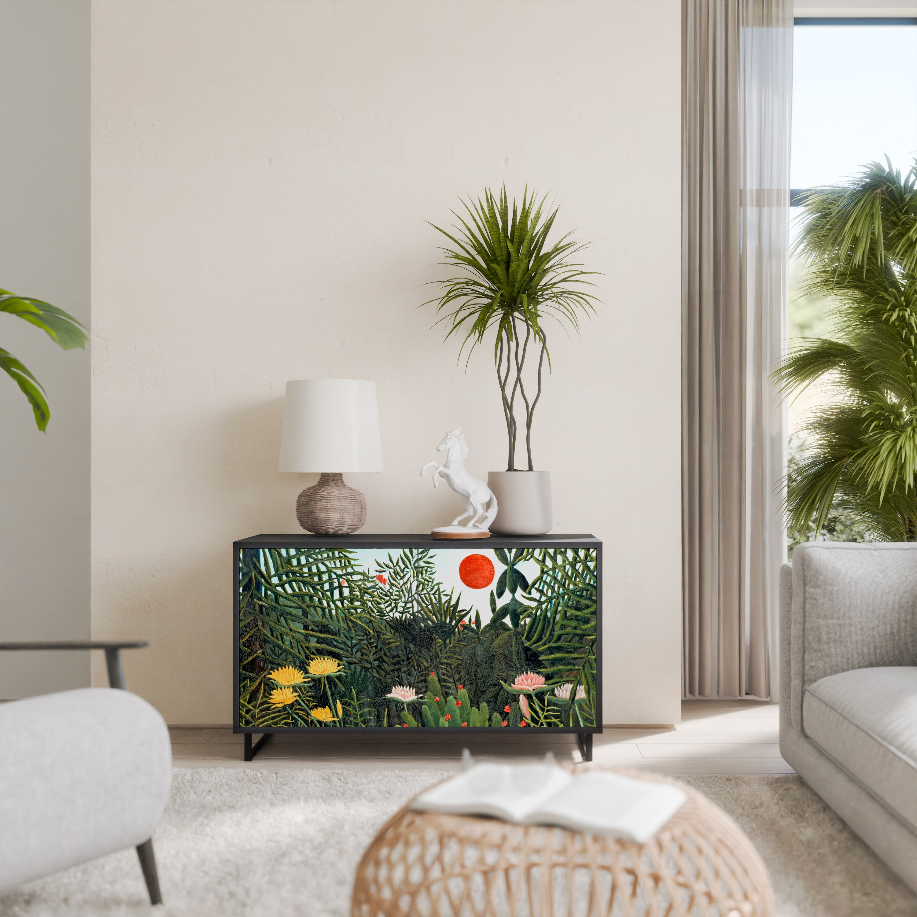 VIRGIN FOREST WITH SUNSET 2-Door Sideboard in Black Finish