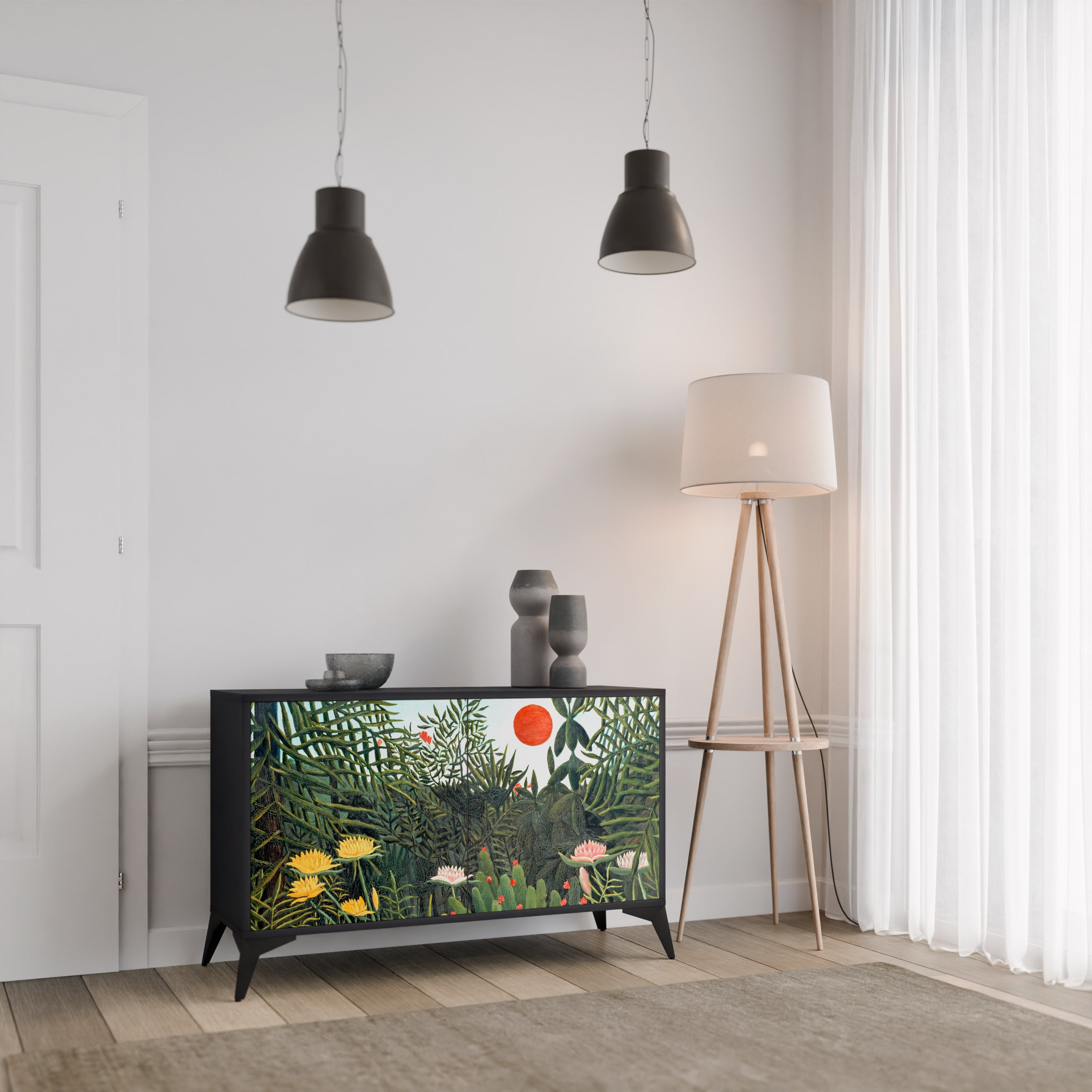 VIRGIN FOREST WITH SUNSET 2-Door Sideboard in Black Finish