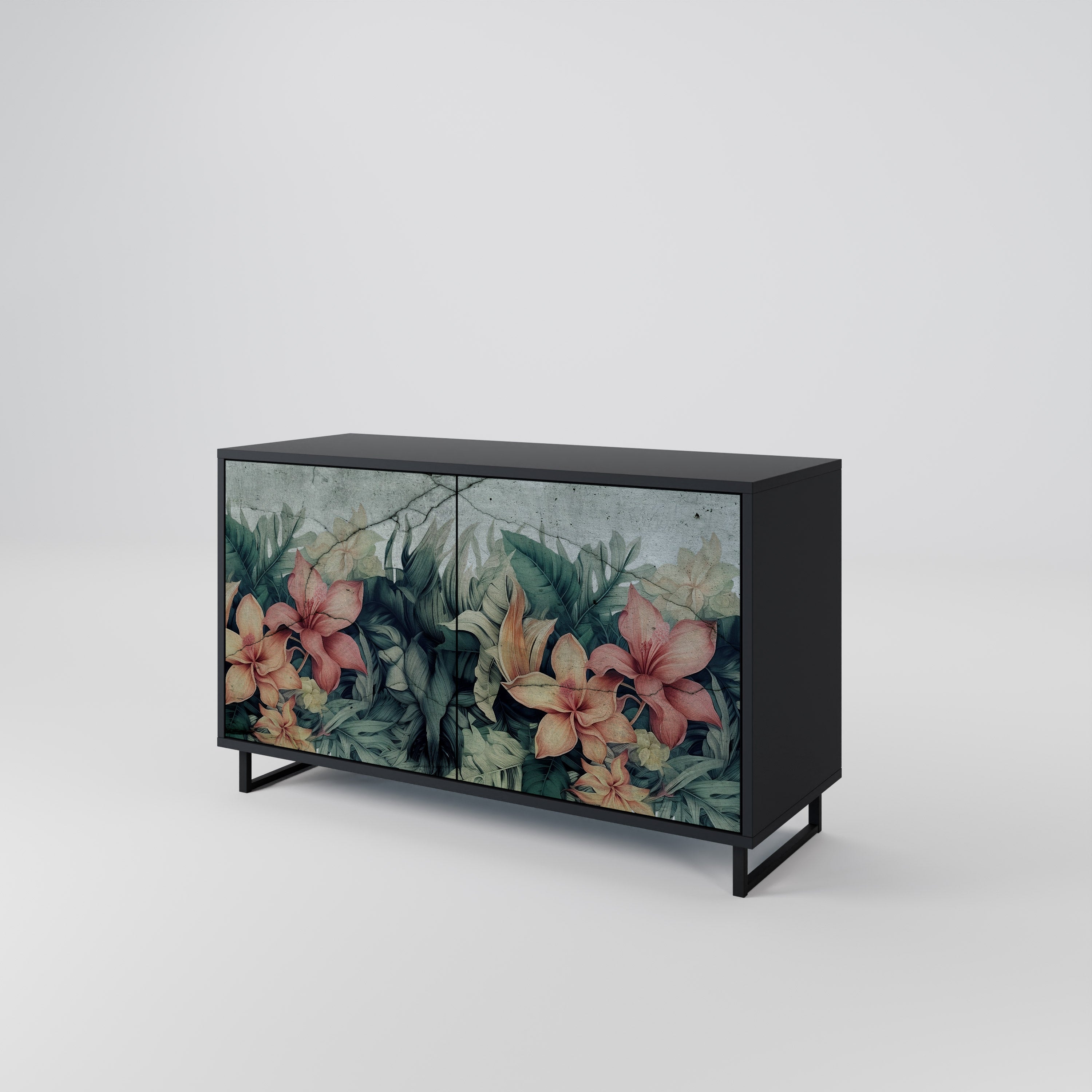 Aparador de 2 puertas HEAVENLY BLOOM en acabado negro