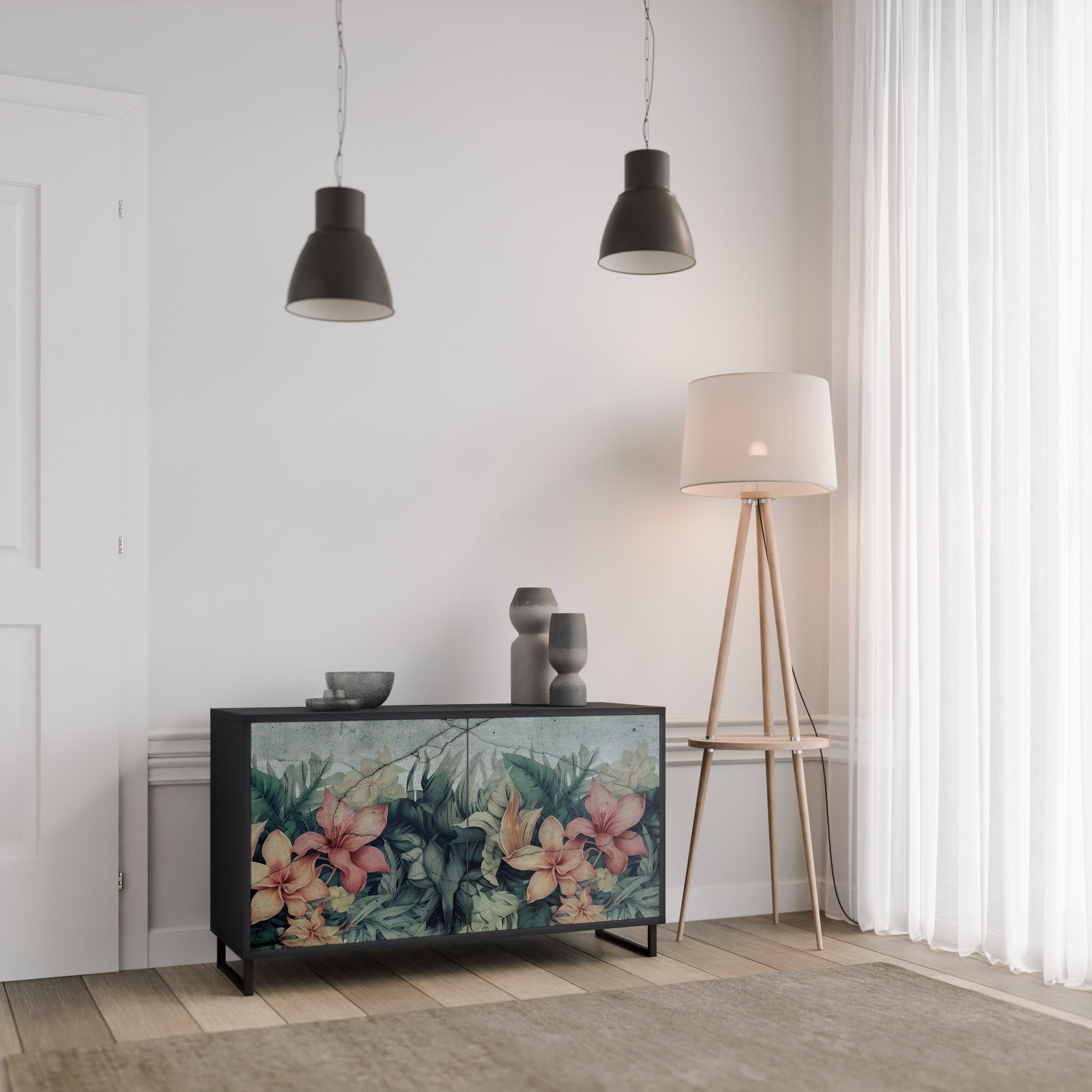 Aparador de 2 puertas HEAVENLY BLOOM en acabado negro