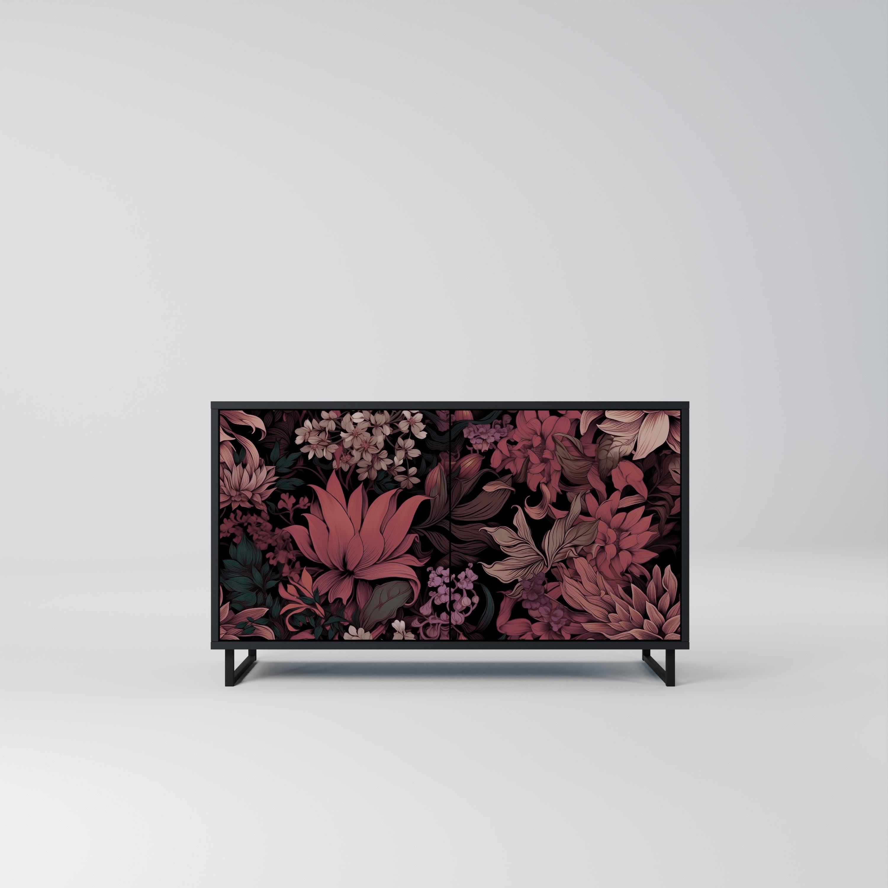 FLORAL WHISPER 2-Door Sideboard in Black Finish