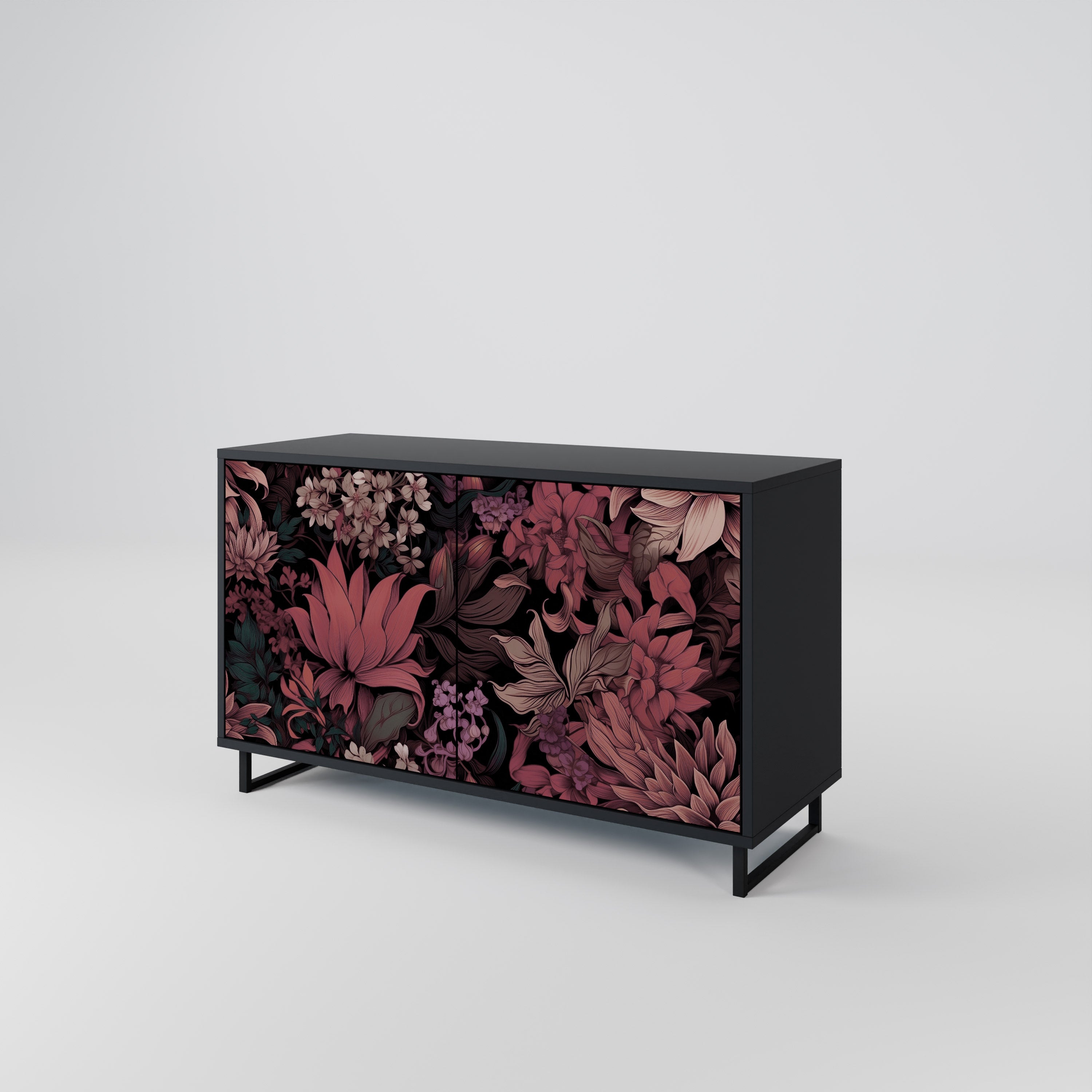 FLORAL WHISPER 2-Door Sideboard in Black Finish