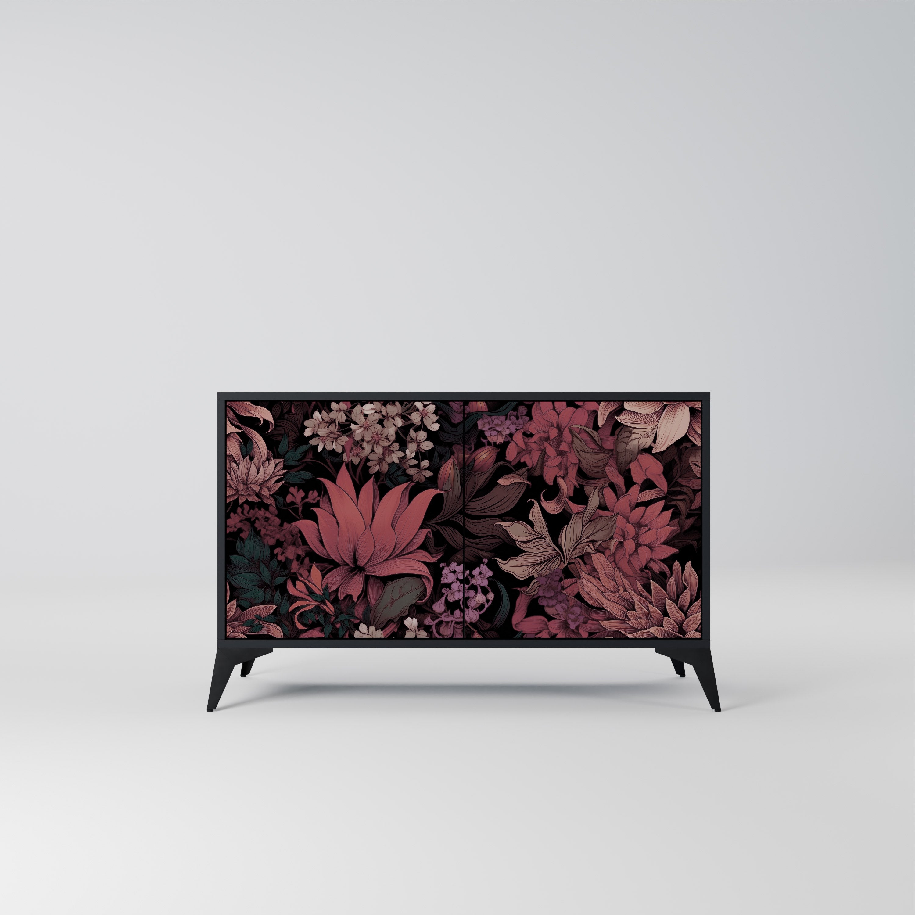 FLORAL WHISPER 2-Door Sideboard in Black Finish