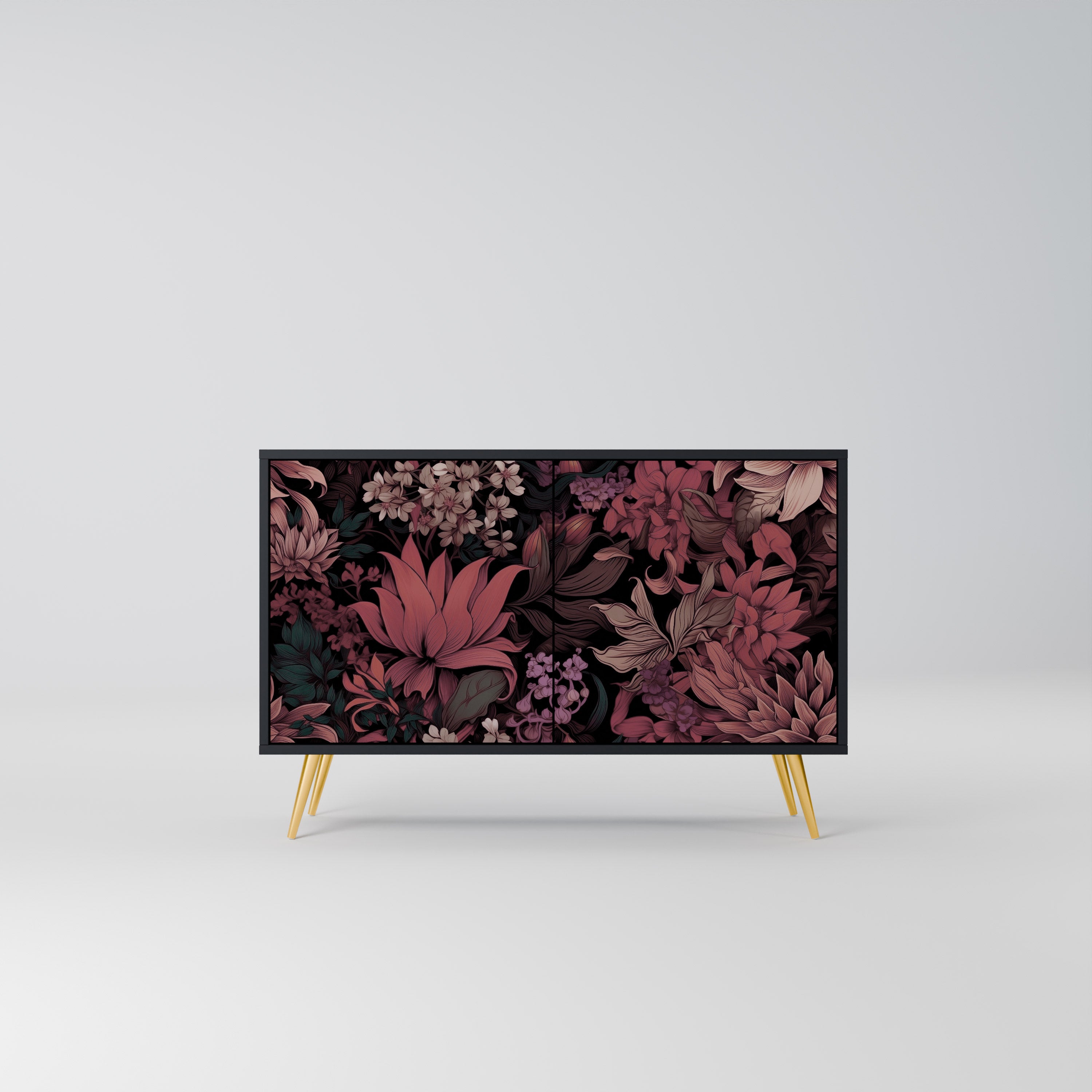 FLORAL WHISPER 2-Door Sideboard in Black Finish