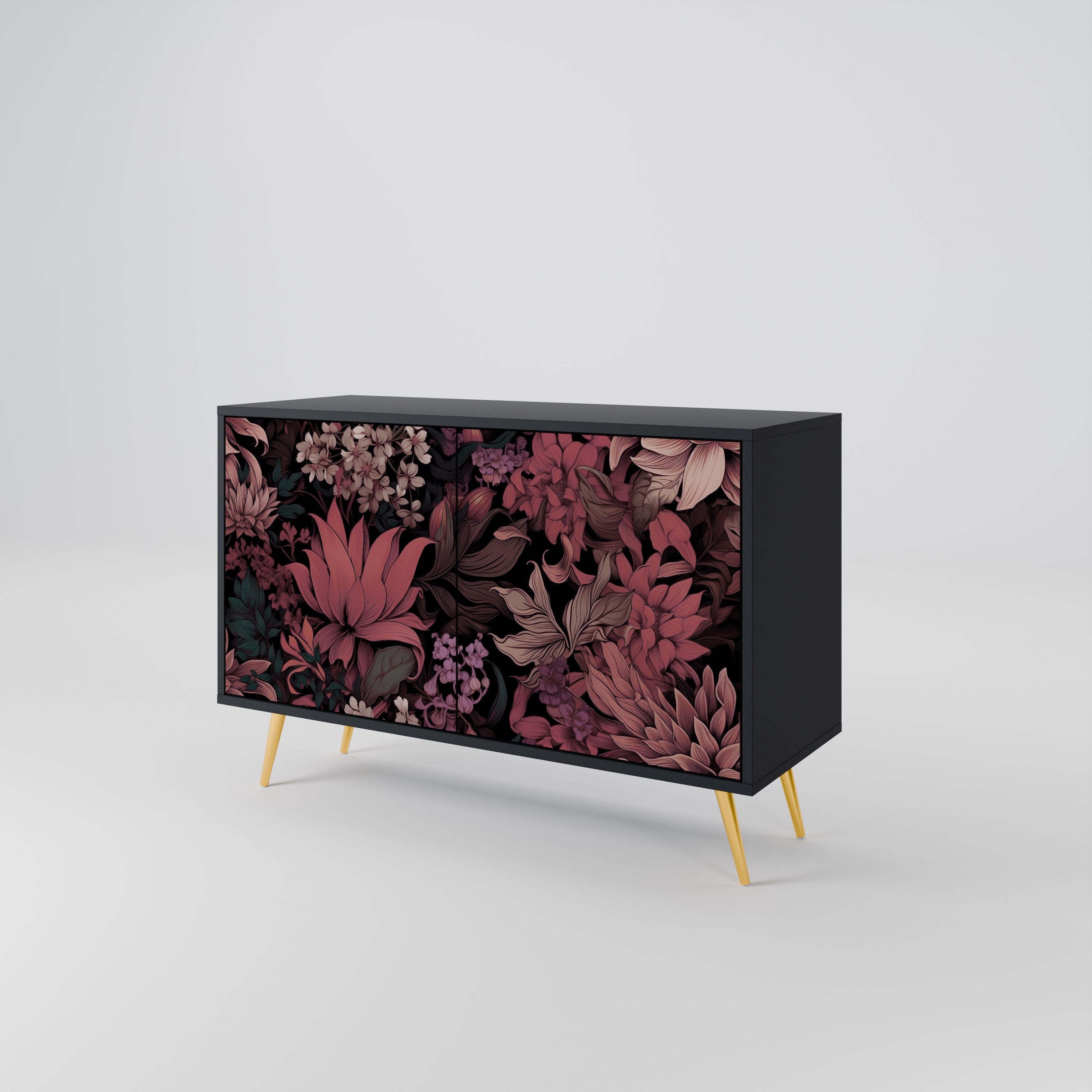 FLORAL WHISPER 2-Door Sideboard in Black Finish