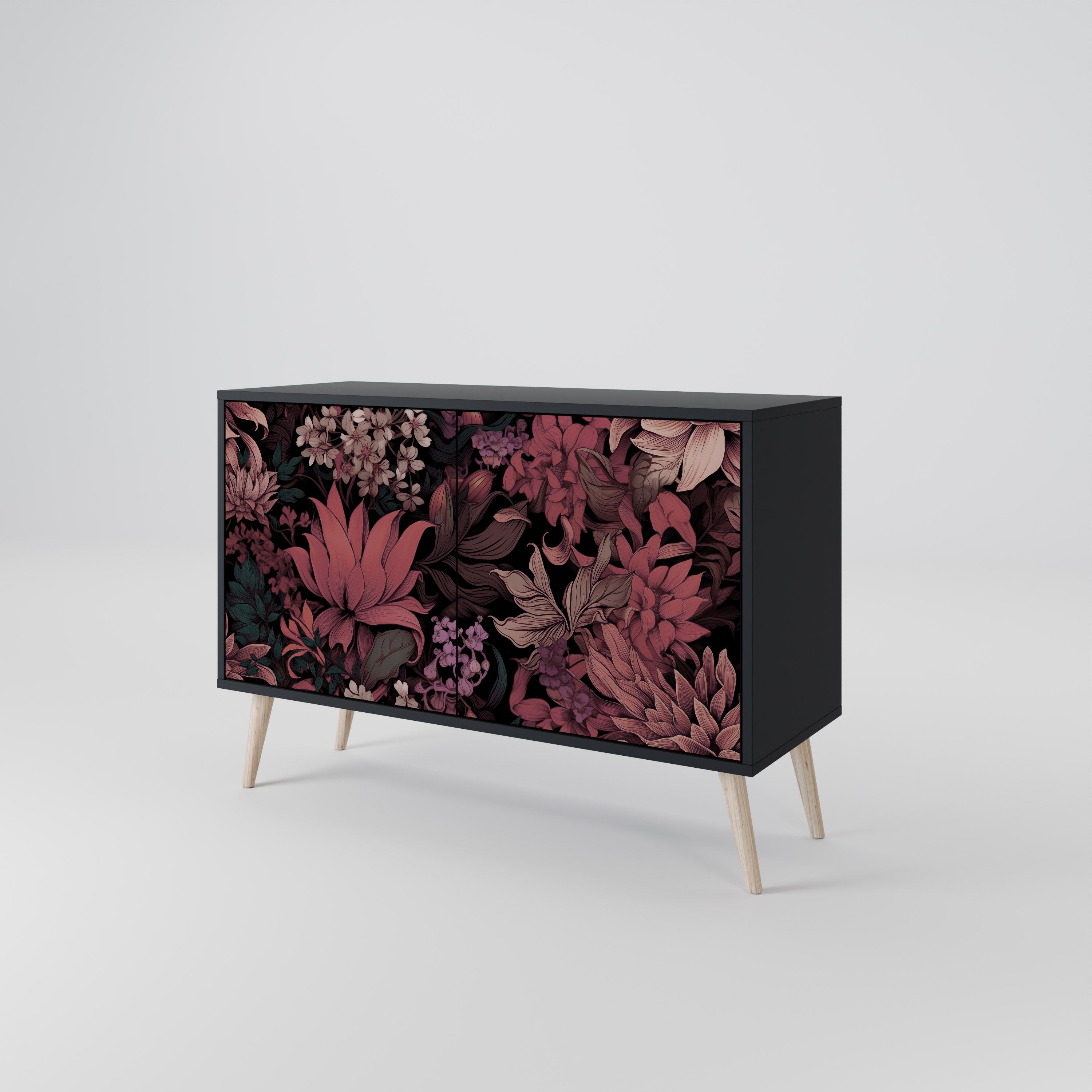 FLORAL WHISPER 2-Door Sideboard in Black Finish