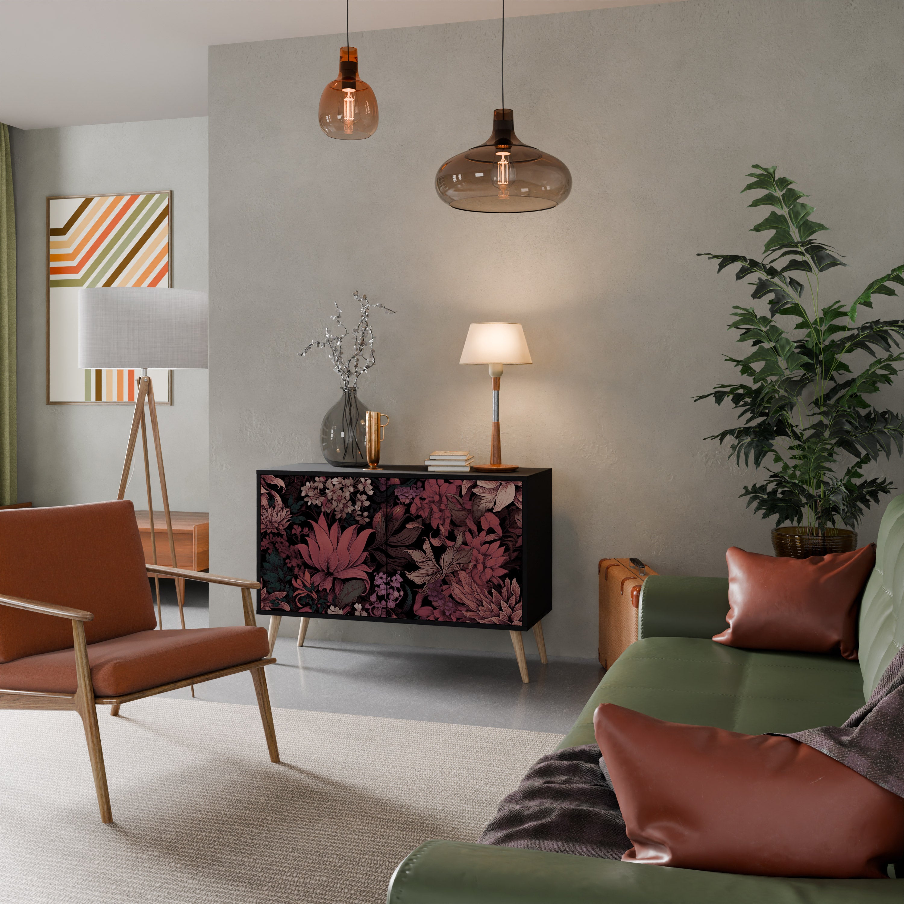 FLORAL WHISPER 2-Door Sideboard in Black Finish