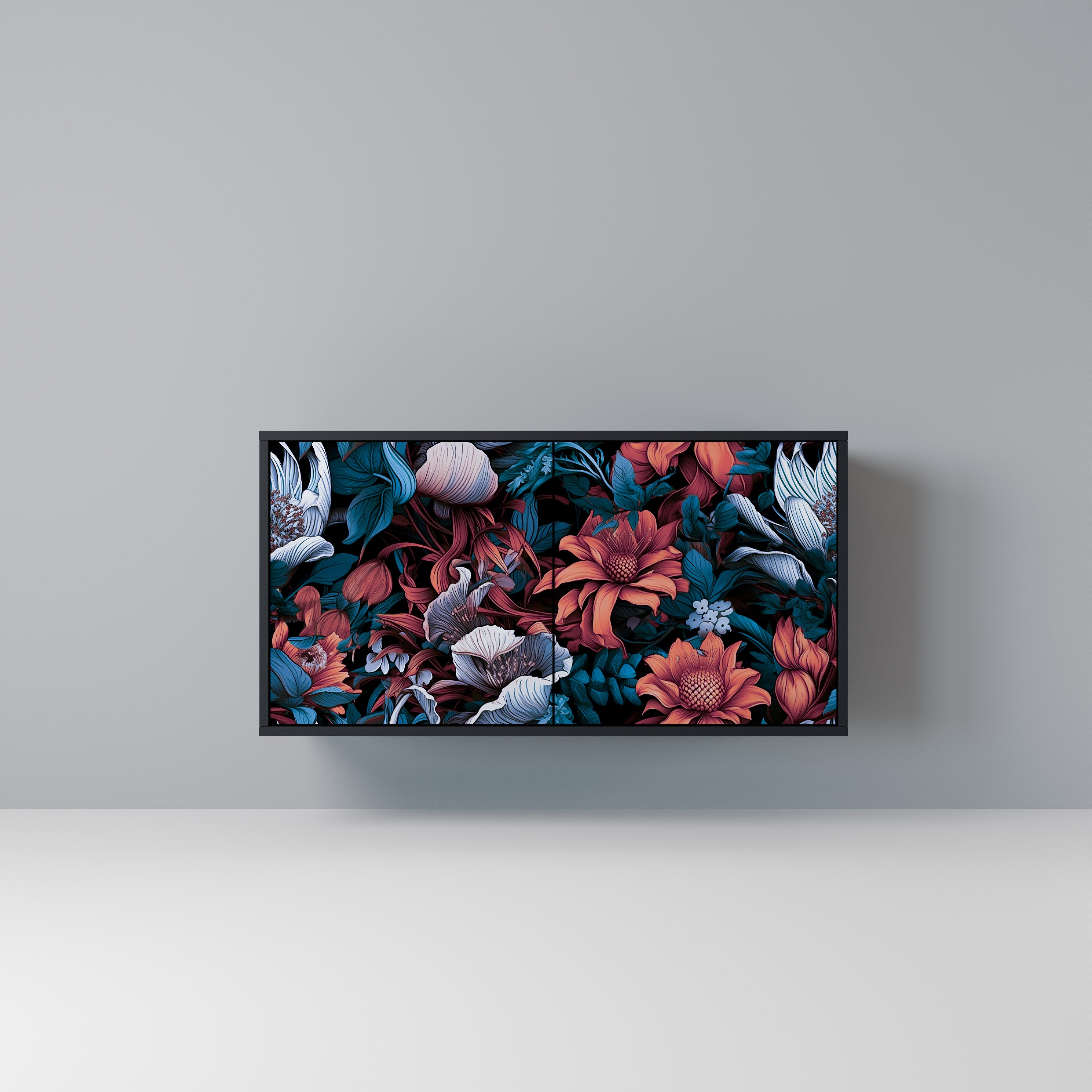 ETHEREAL BLOSSOMS 2-Door Sideboard in Black Finish