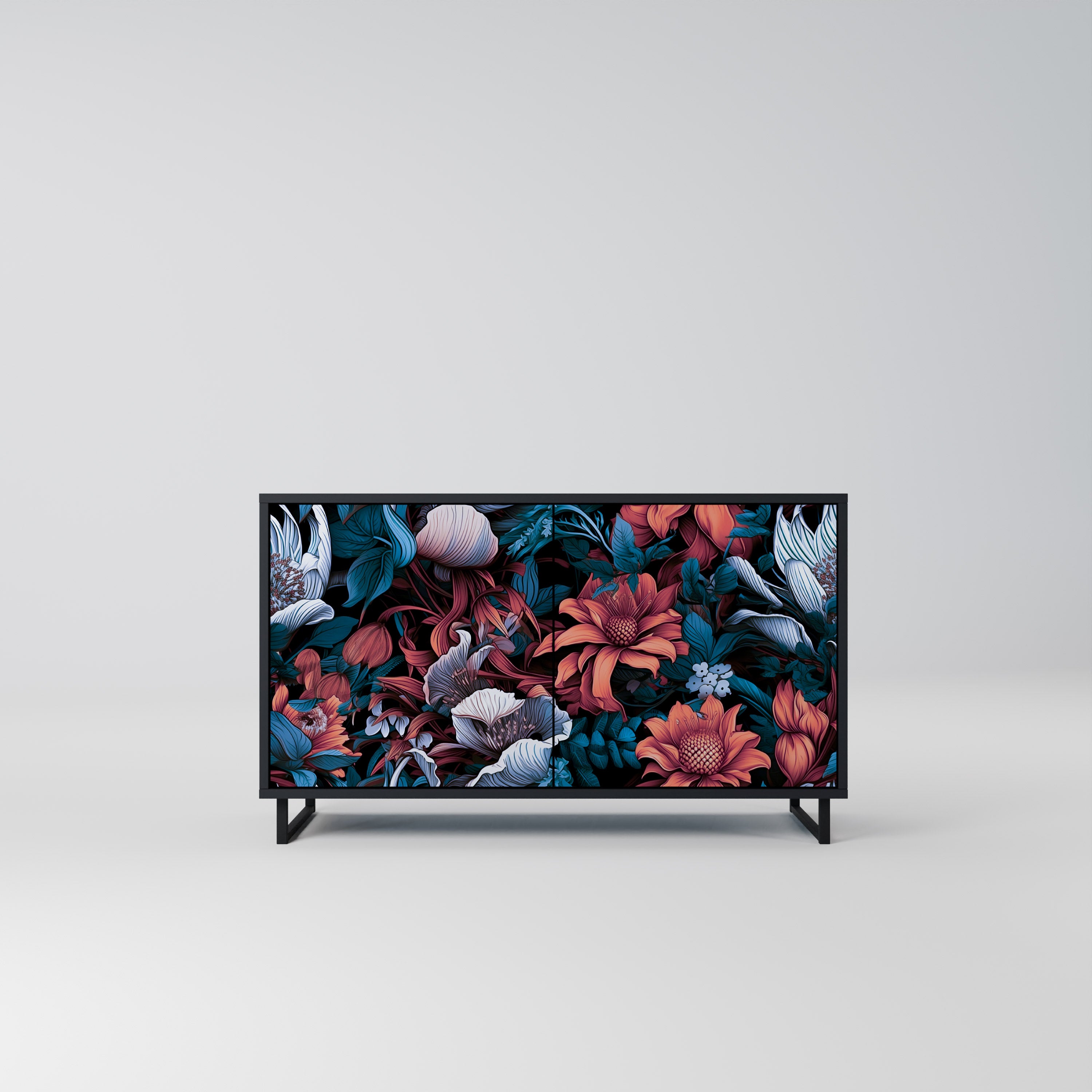ETHEREAL BLOSSOMS 2-Door Sideboard in Black Finish