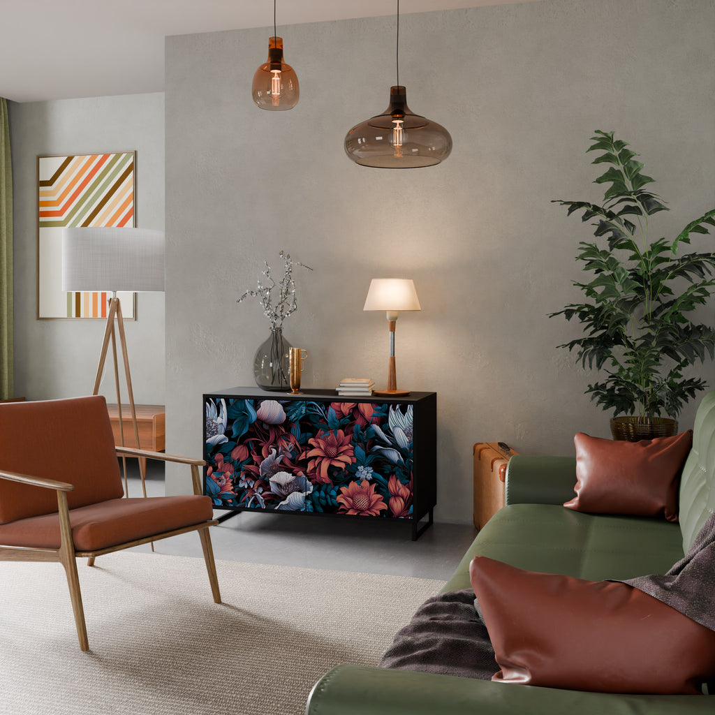 ETHEREAL BLOSSOMS 2-Door Sideboard in Black Finish