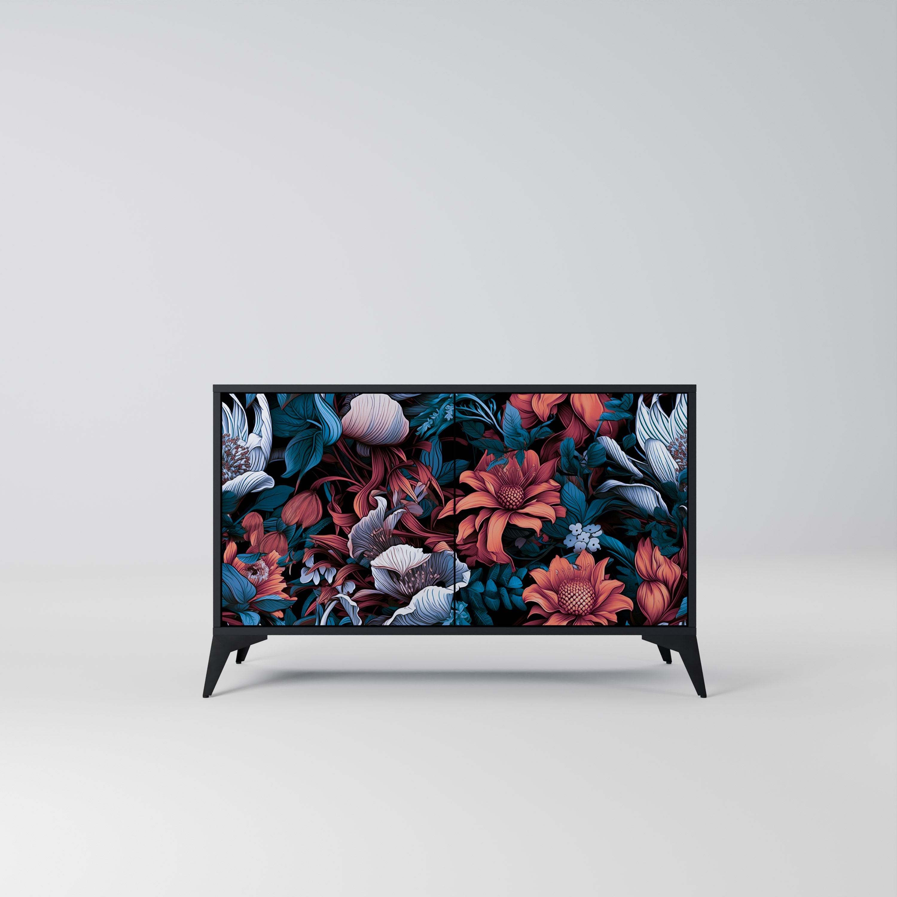ETHEREAL BLOSSOMS 2-Door Sideboard in Black Finish