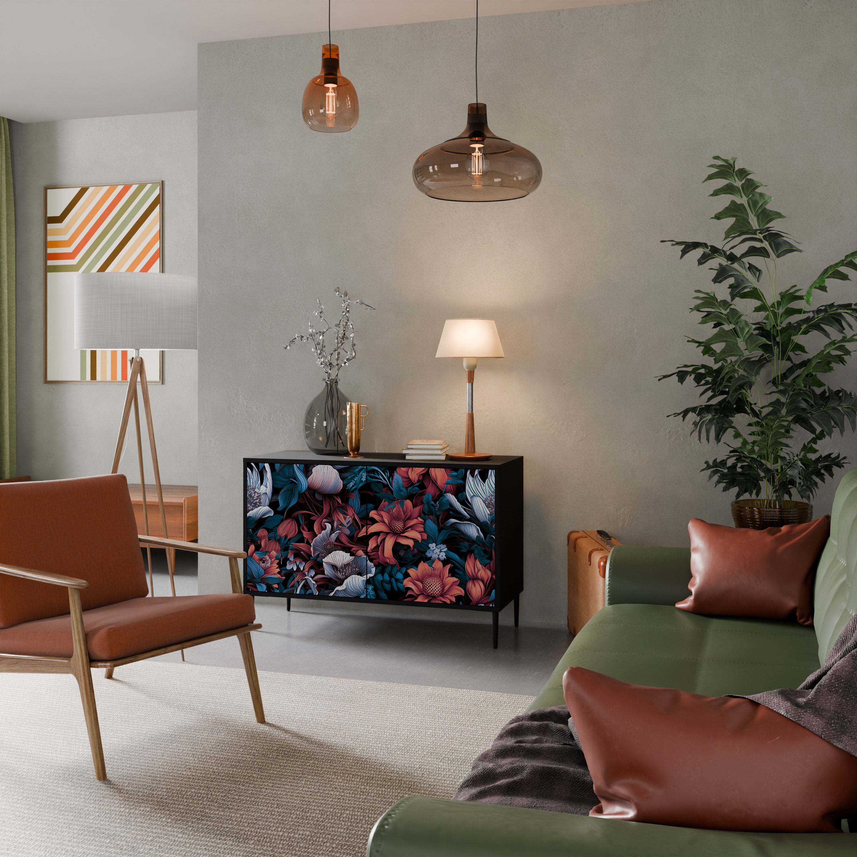 ETHEREAL BLOSSOMS 2-Door Sideboard in Black Finish
