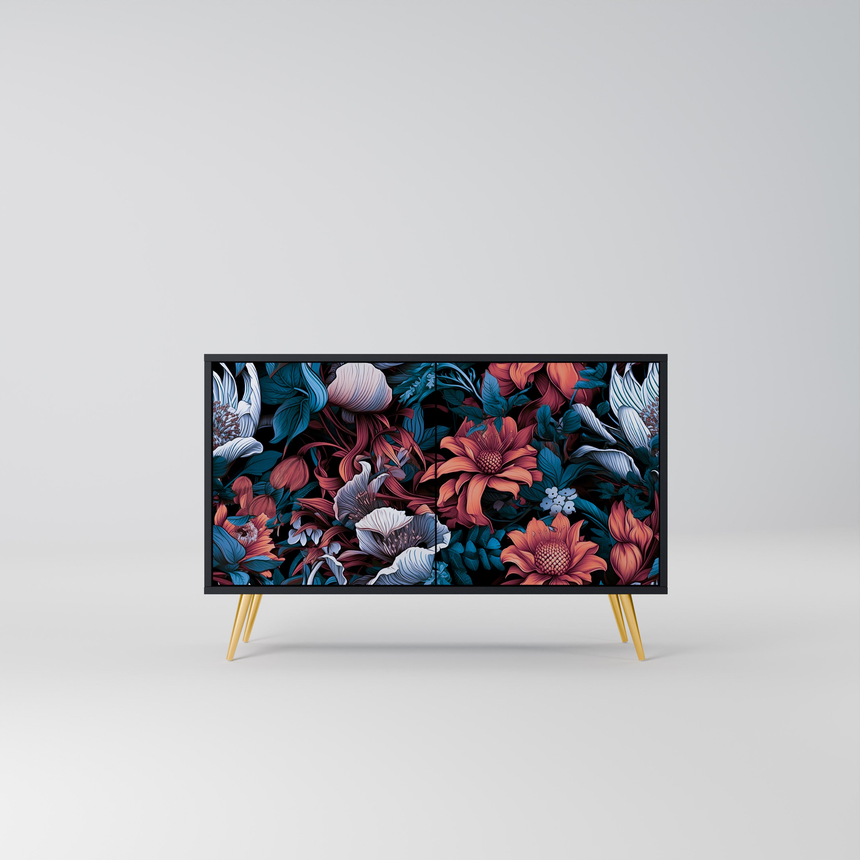 ETHEREAL BLOSSOMS 2-Door Sideboard in Black Finish