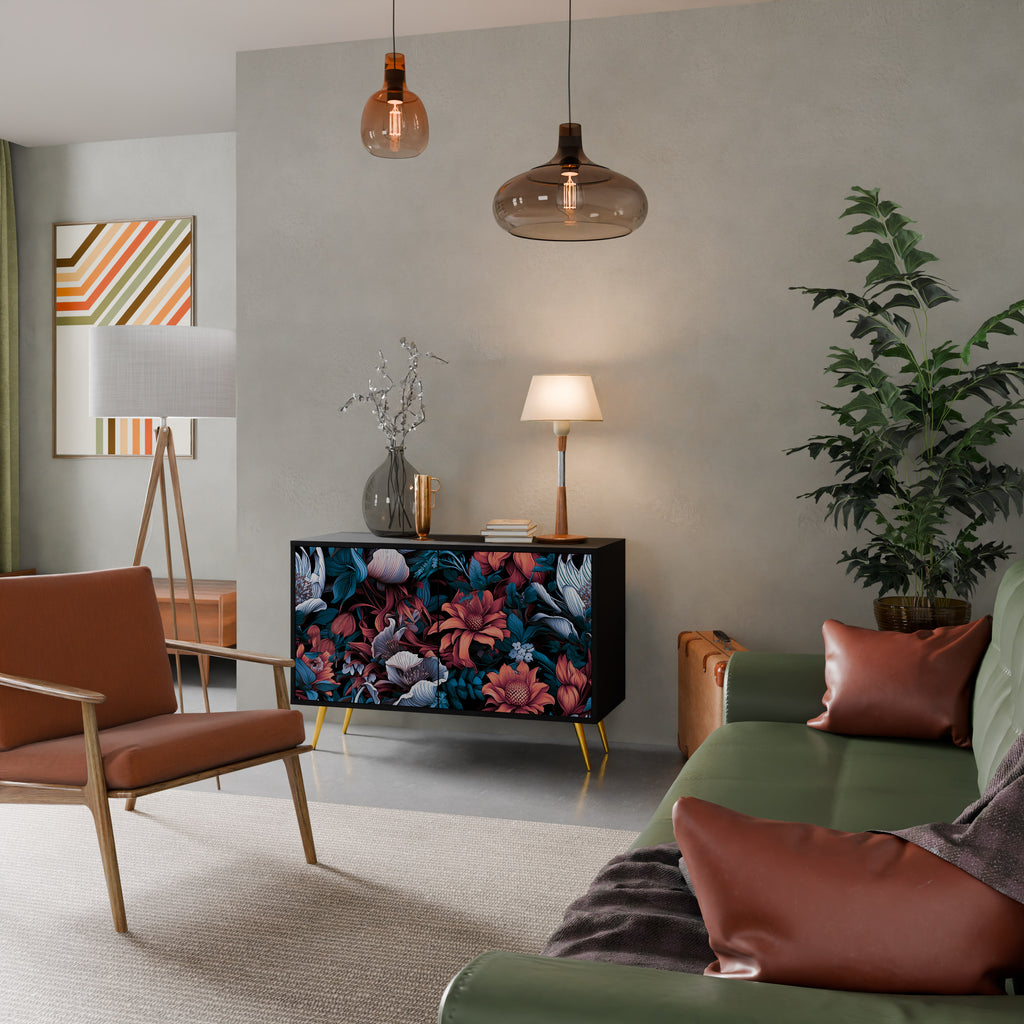 ETHEREAL BLOSSOMS 2-Door Sideboard in Black Finish