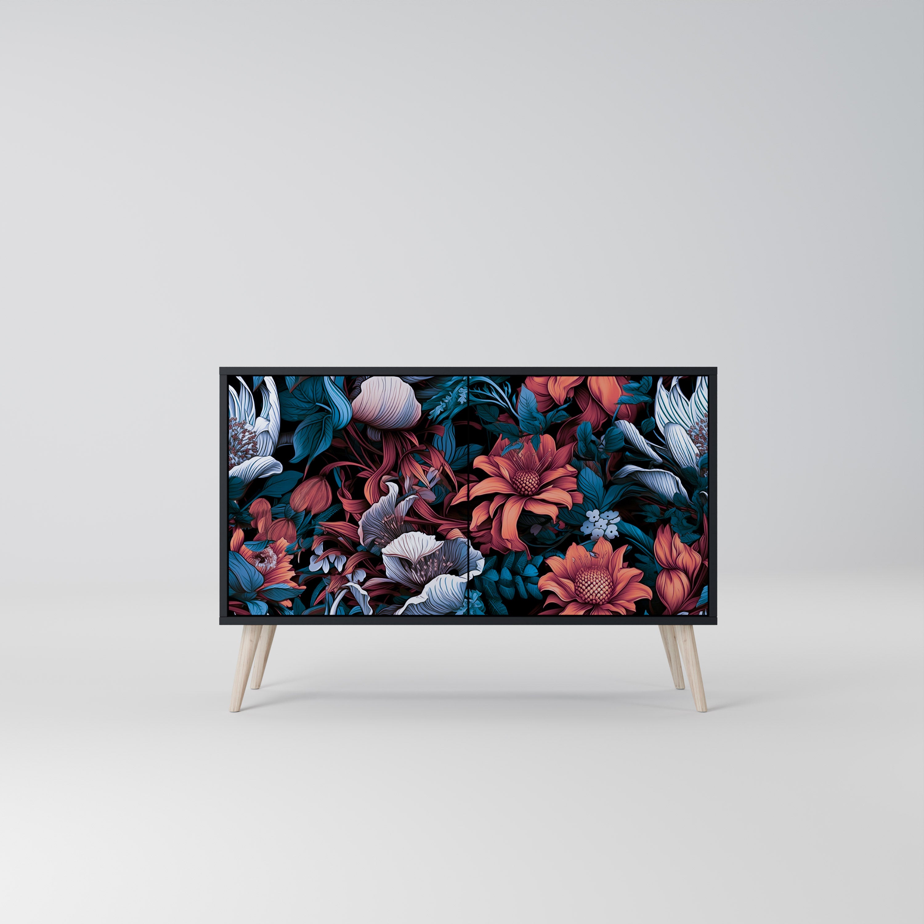 ETHEREAL BLOSSOMS 2-Door Sideboard in Black Finish