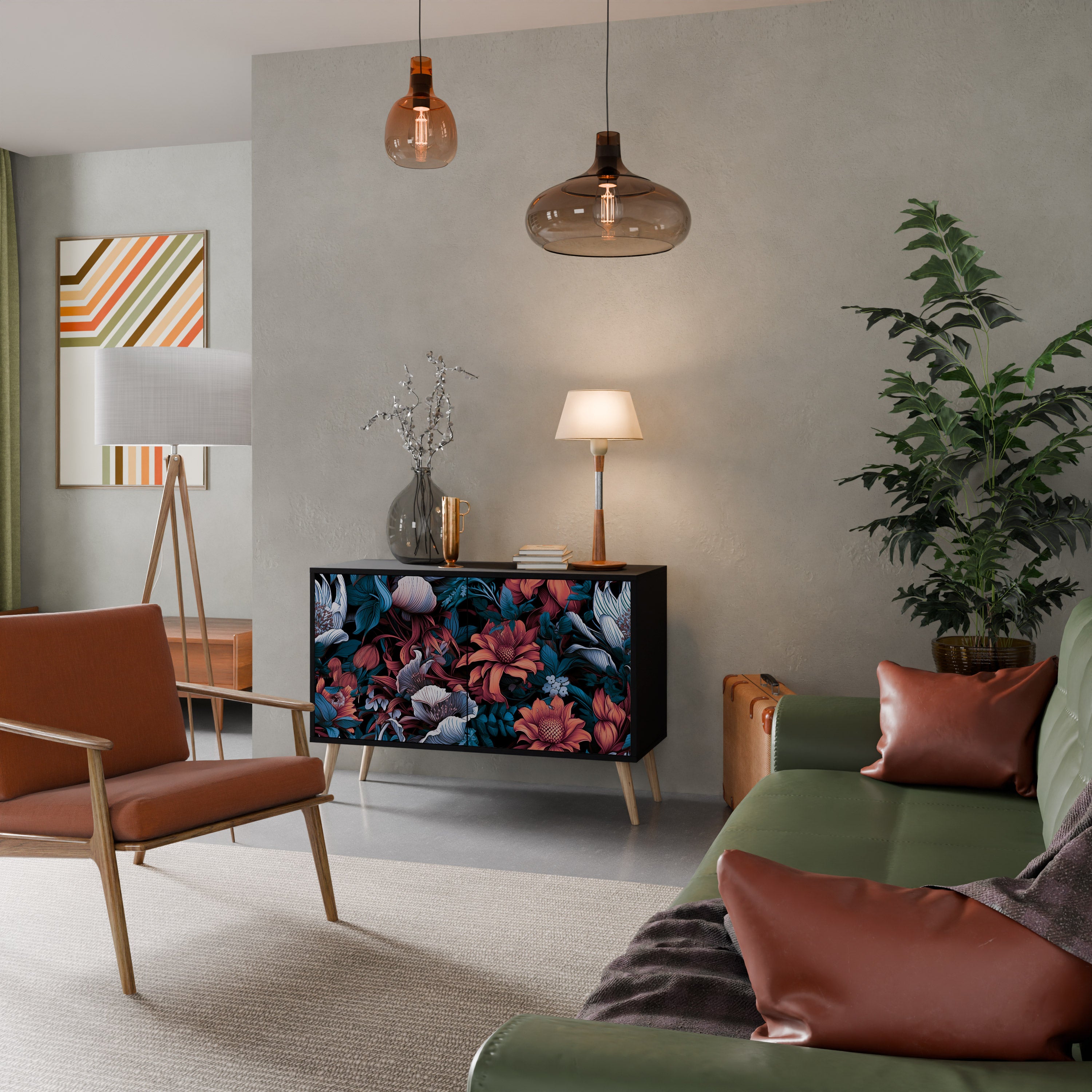 ETHEREAL BLOSSOMS 2-Door Sideboard in Black Finish