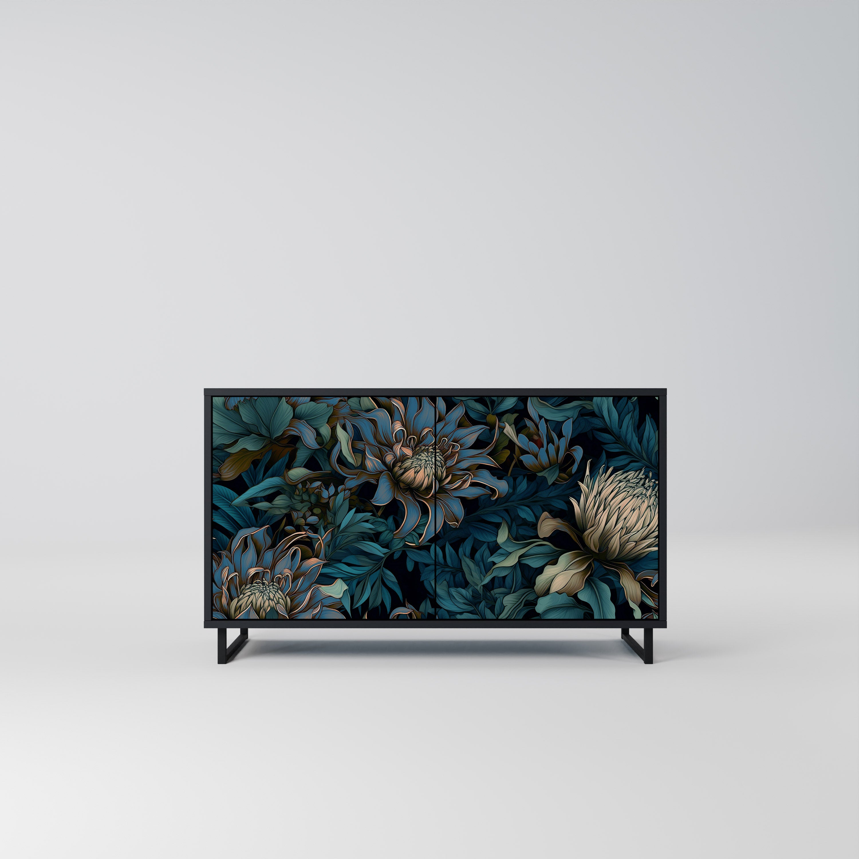 TWILIGHT BLOOM 2-Door Sideboard in Black Finish
