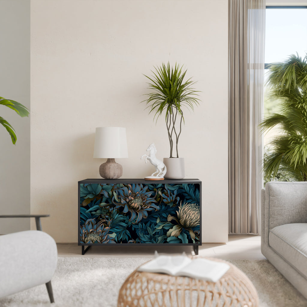 TWILIGHT BLOOM 2-Door Sideboard in Black Finish