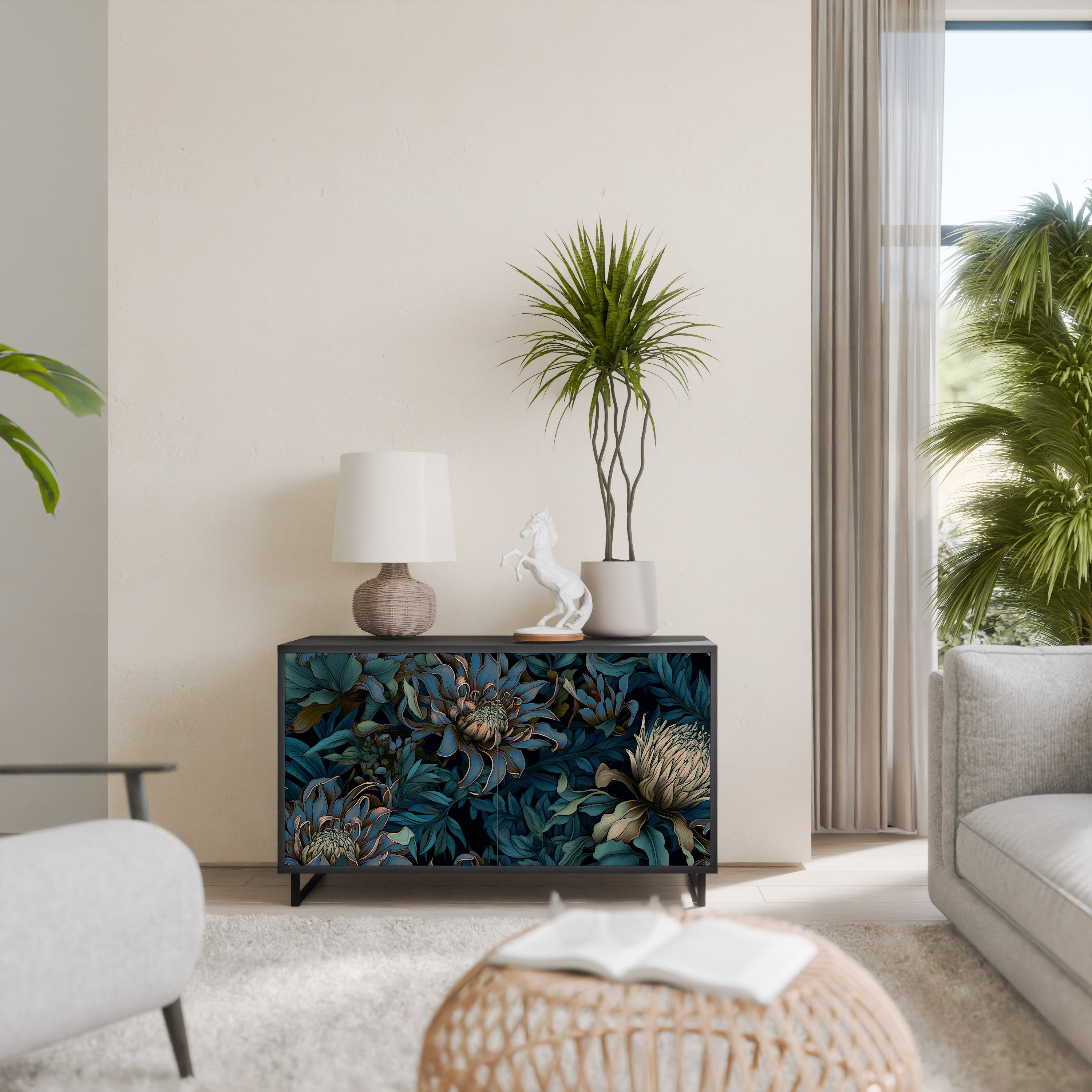 TWILIGHT BLOOM 2-Door Sideboard in Black Finish