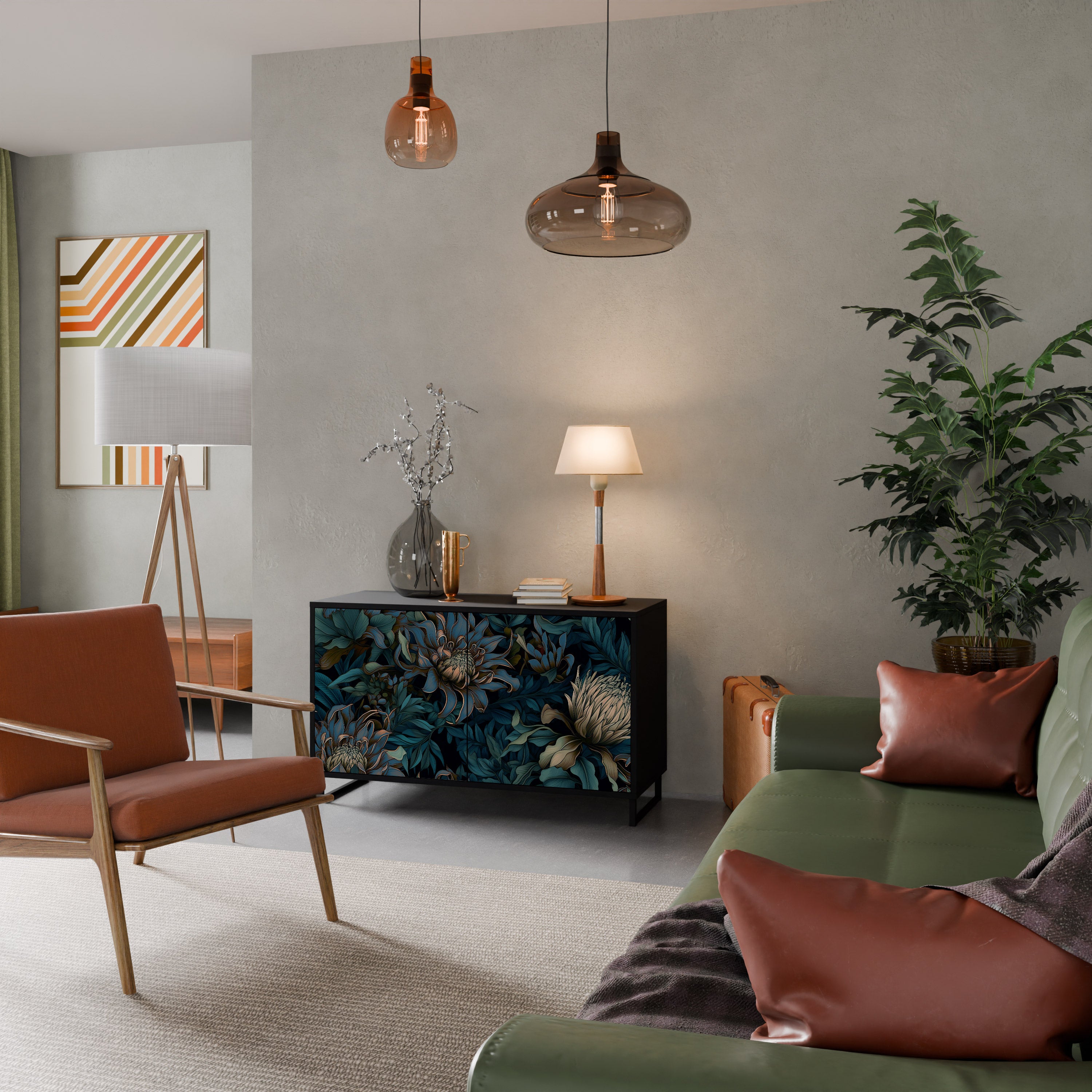 TWILIGHT BLOOM 2-Door Sideboard in Black Finish