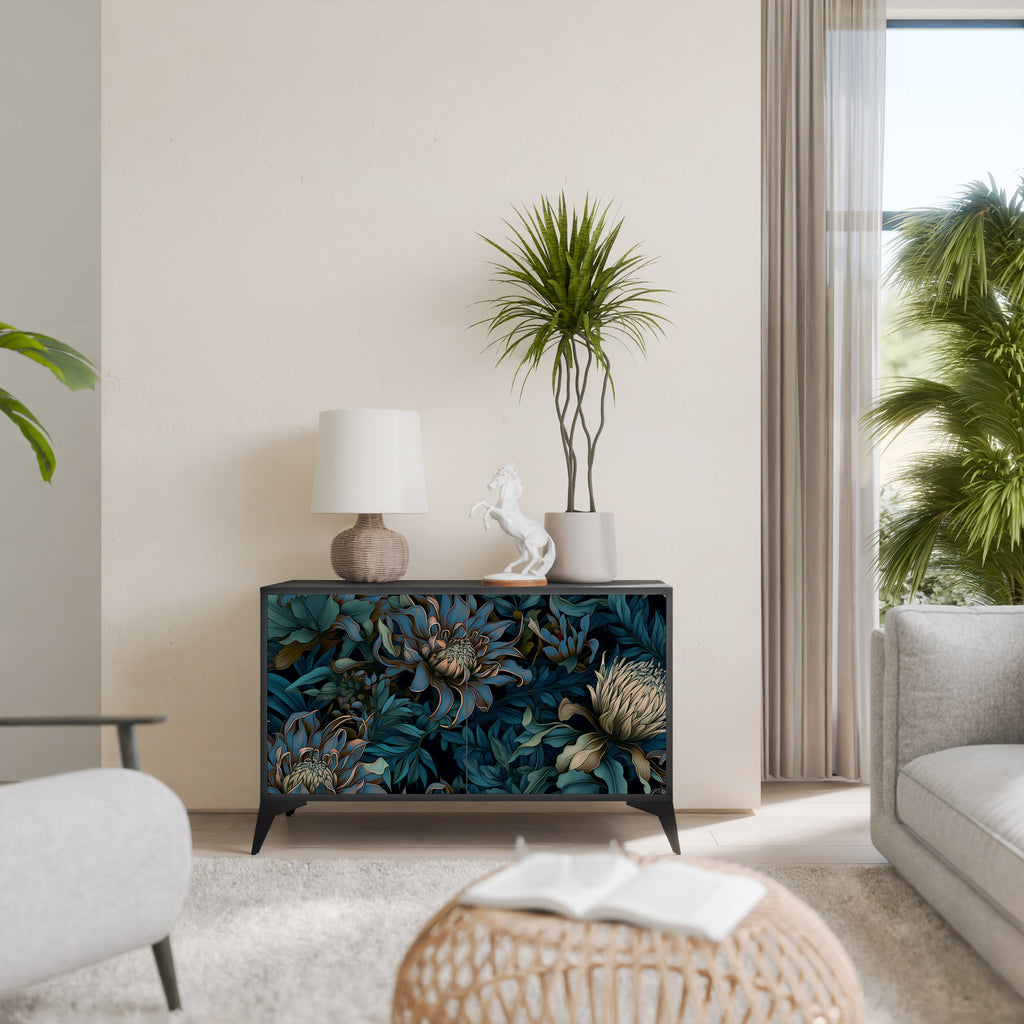 TWILIGHT BLOOM 2-Door Sideboard in Black Finish